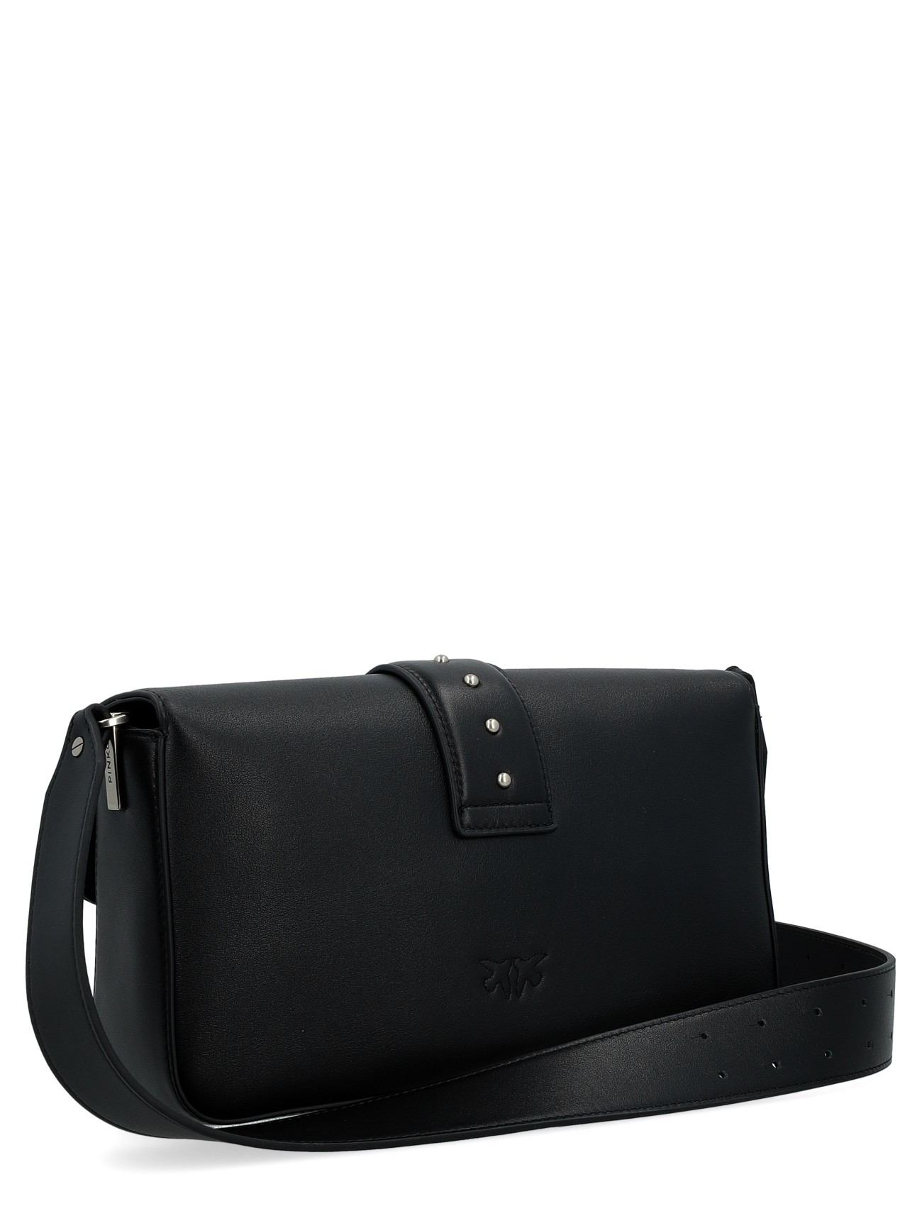 Pinko Bag Slouchy Medium in black leather with silver details | H