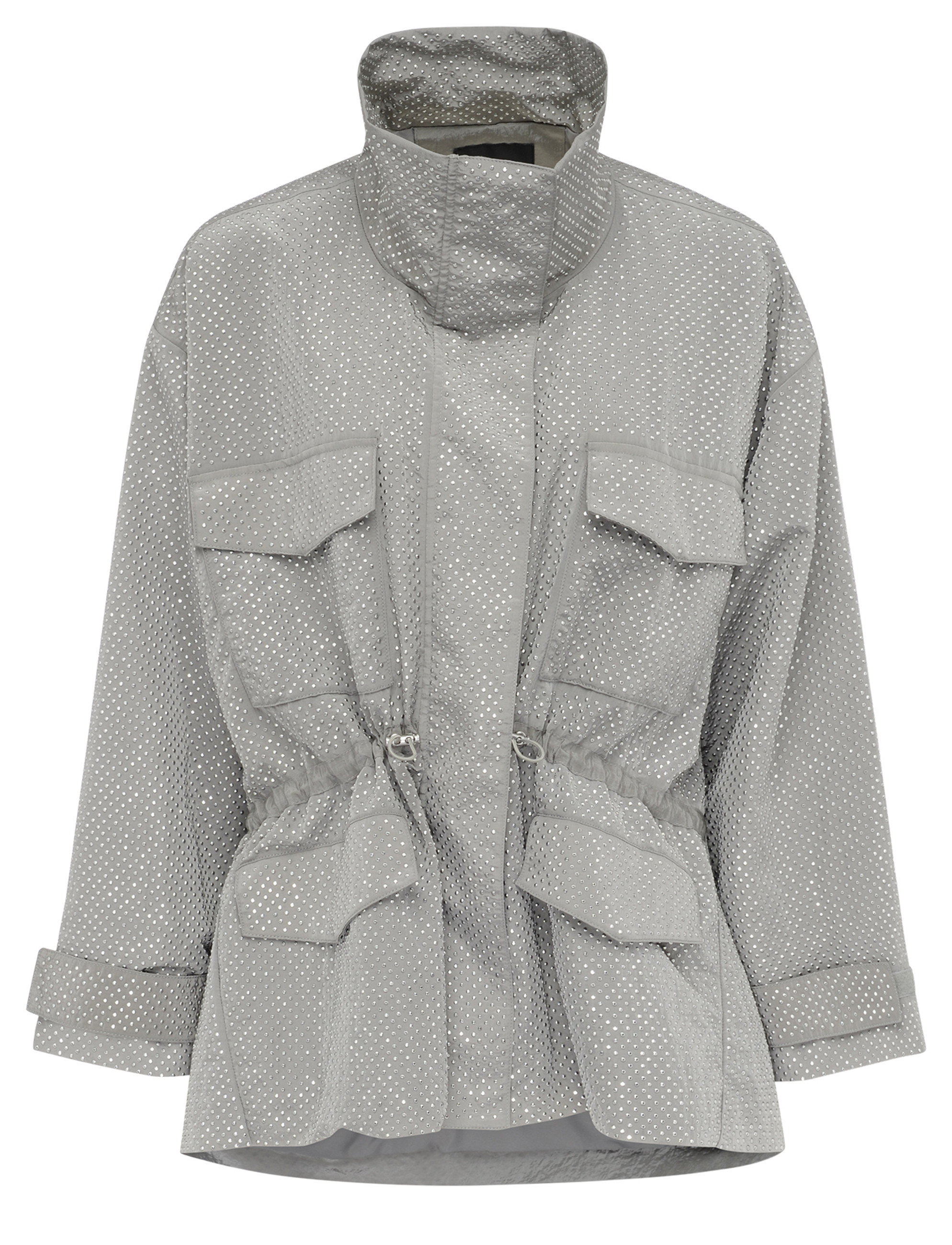 Pinko parka in gray technical fabric with studs