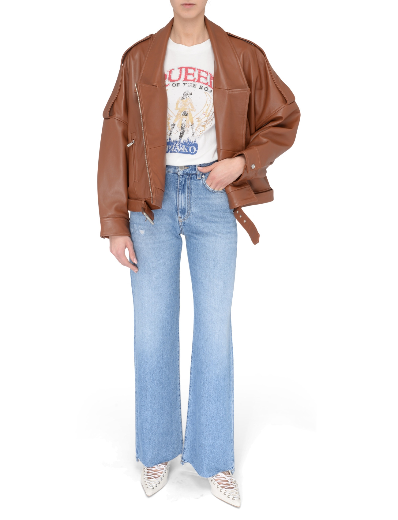 Pinko leather-colored Pinko biker jacket | H-Brands