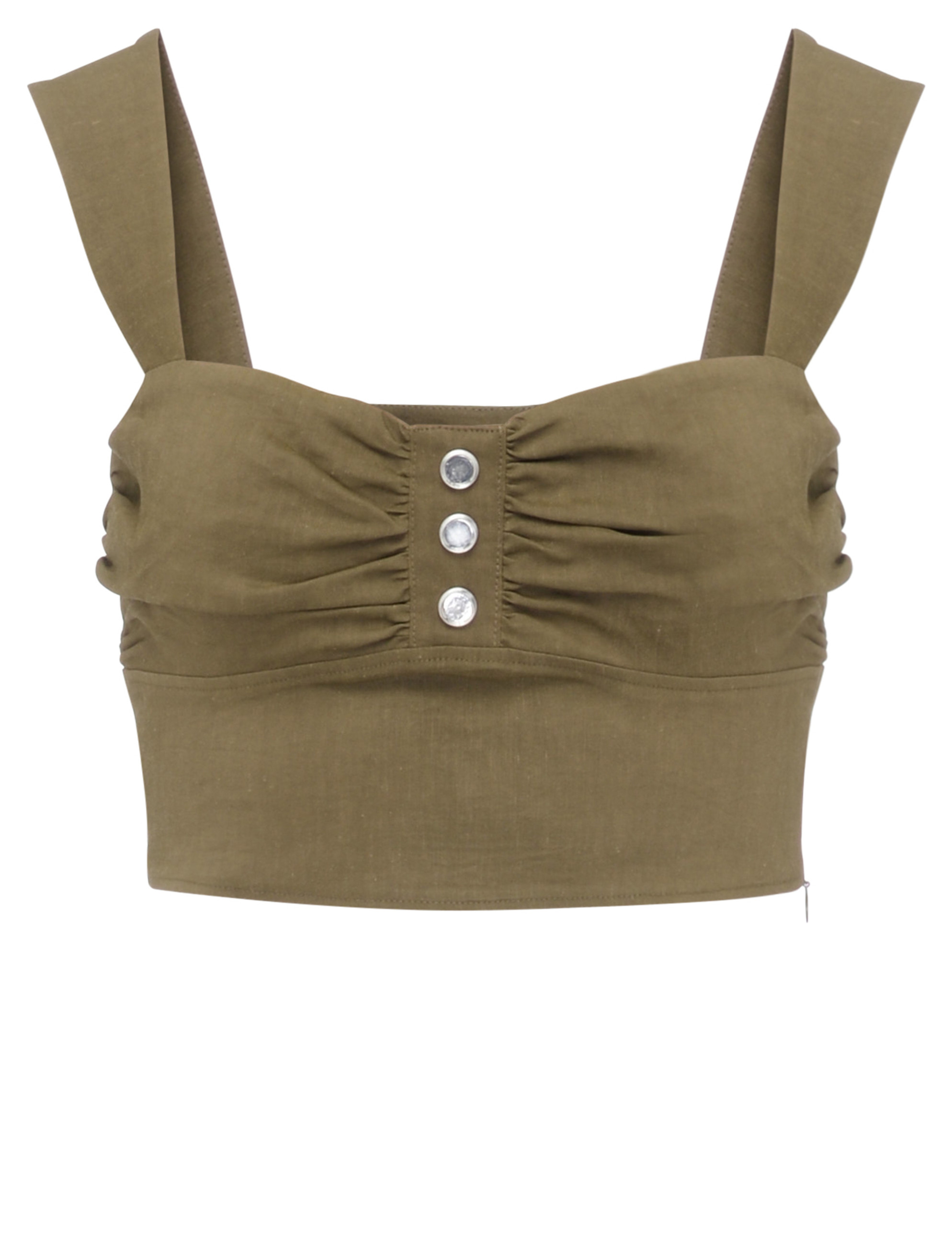 Pinko crop top in green-colored linen