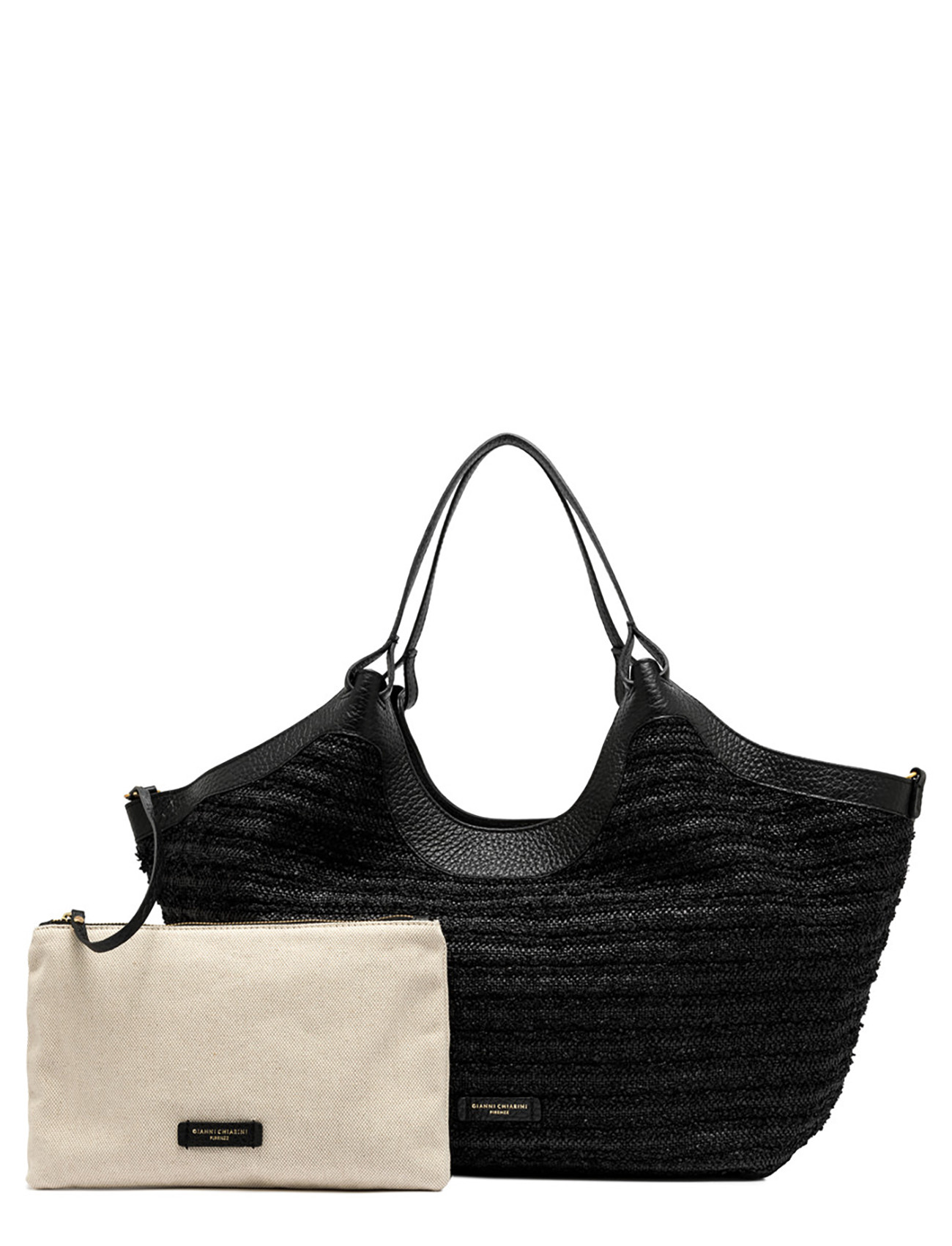 GIANNI CHIARINI DUA ブラックトートバッグ Gianni Chiarini Dua Bag in Black Straw | H-Brands