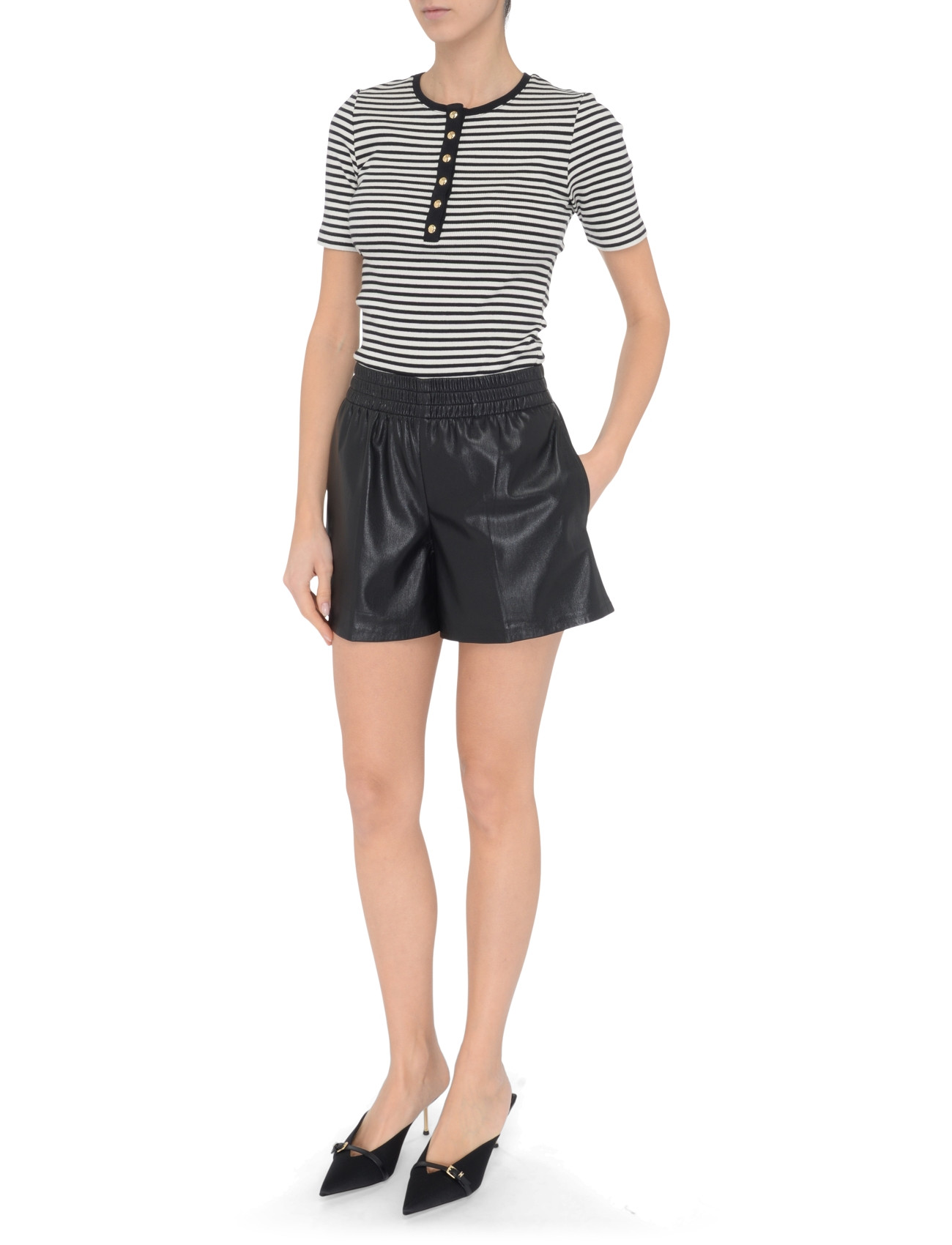 あんな Anine Bing Black Vegan Leather Shorts | H-Brands