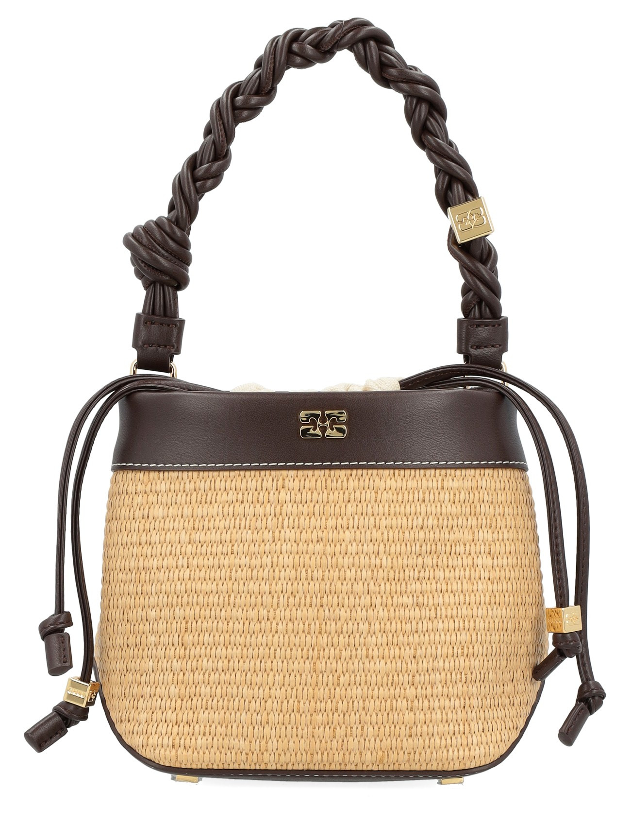 Ganni Bucket Bag in Brown Raffia | H-Brands