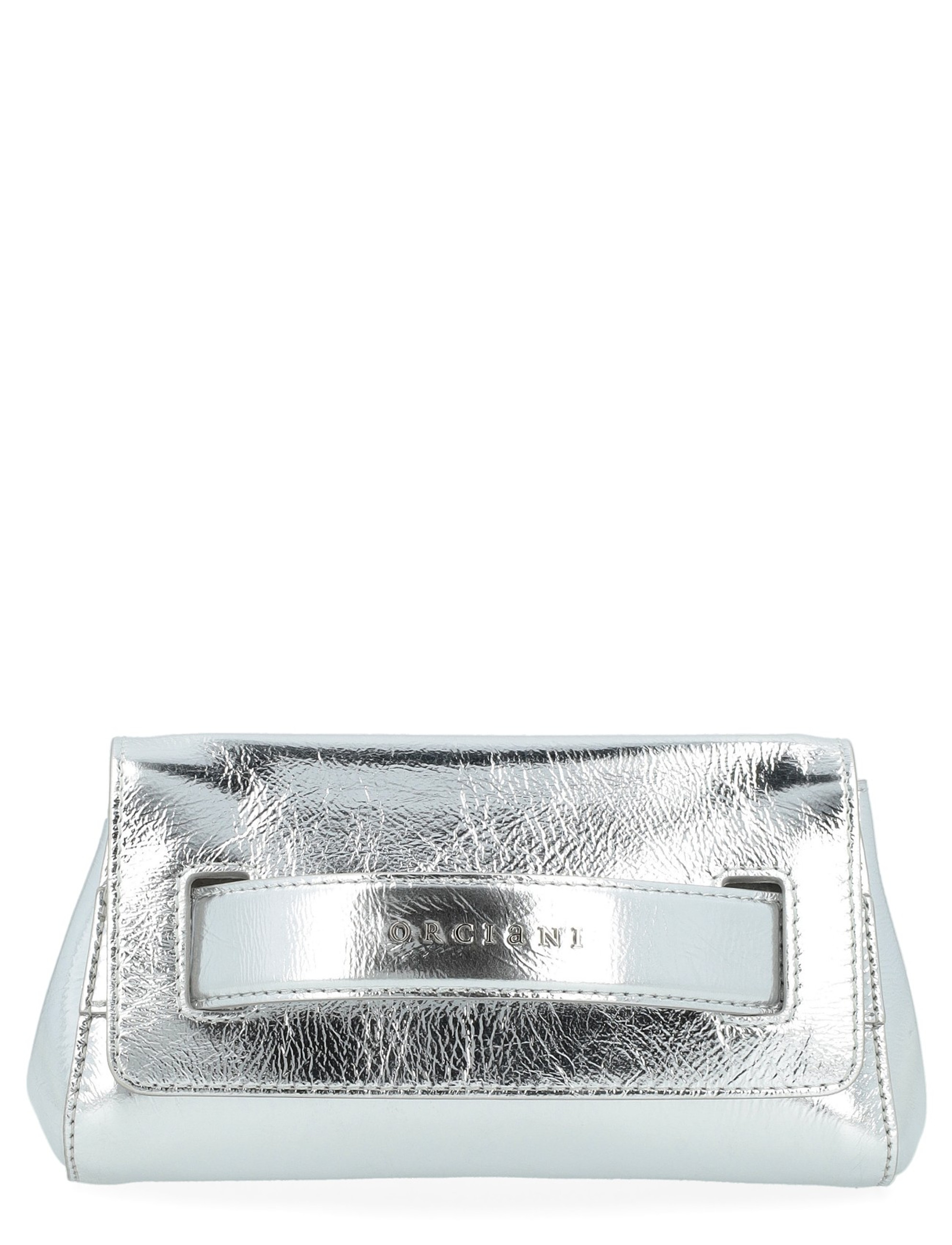 Borsa Clutch Orciani Gossip Soft in pelle laminata argento