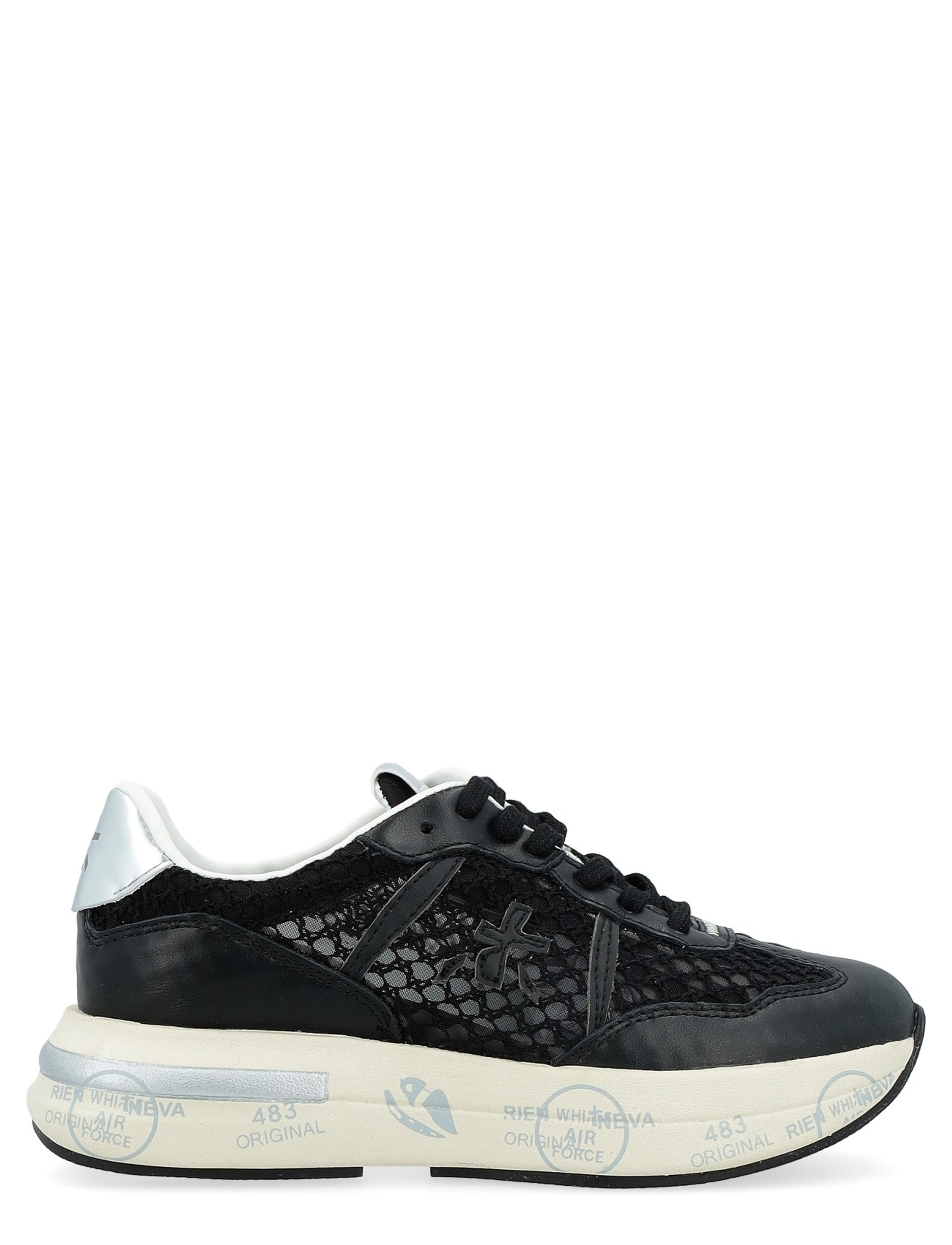 Premiata Cassie 7389 sneaker in black and silver leather and fabric