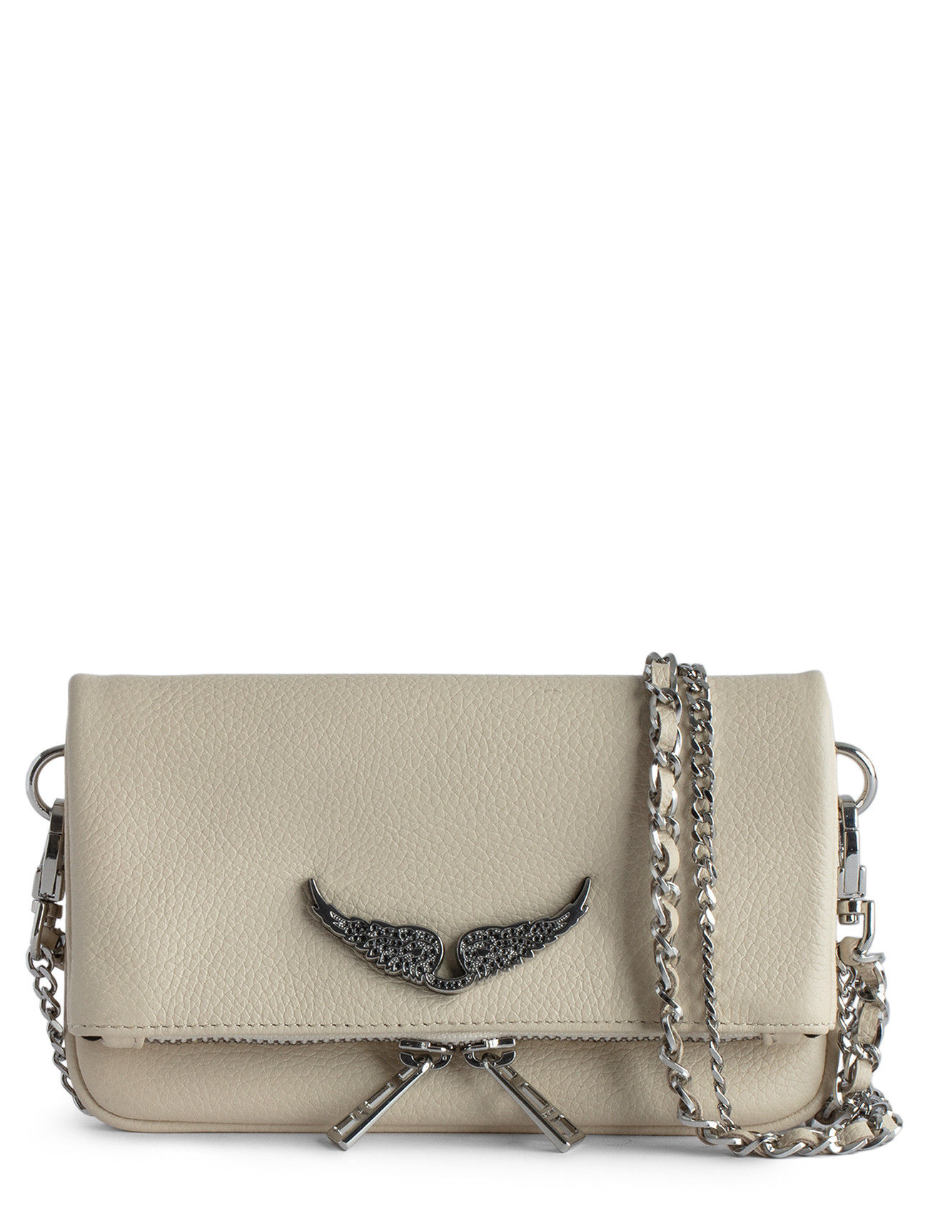 Zadig&Voltaire Rock Nano Swing Your Wings Clutch in ecru leather