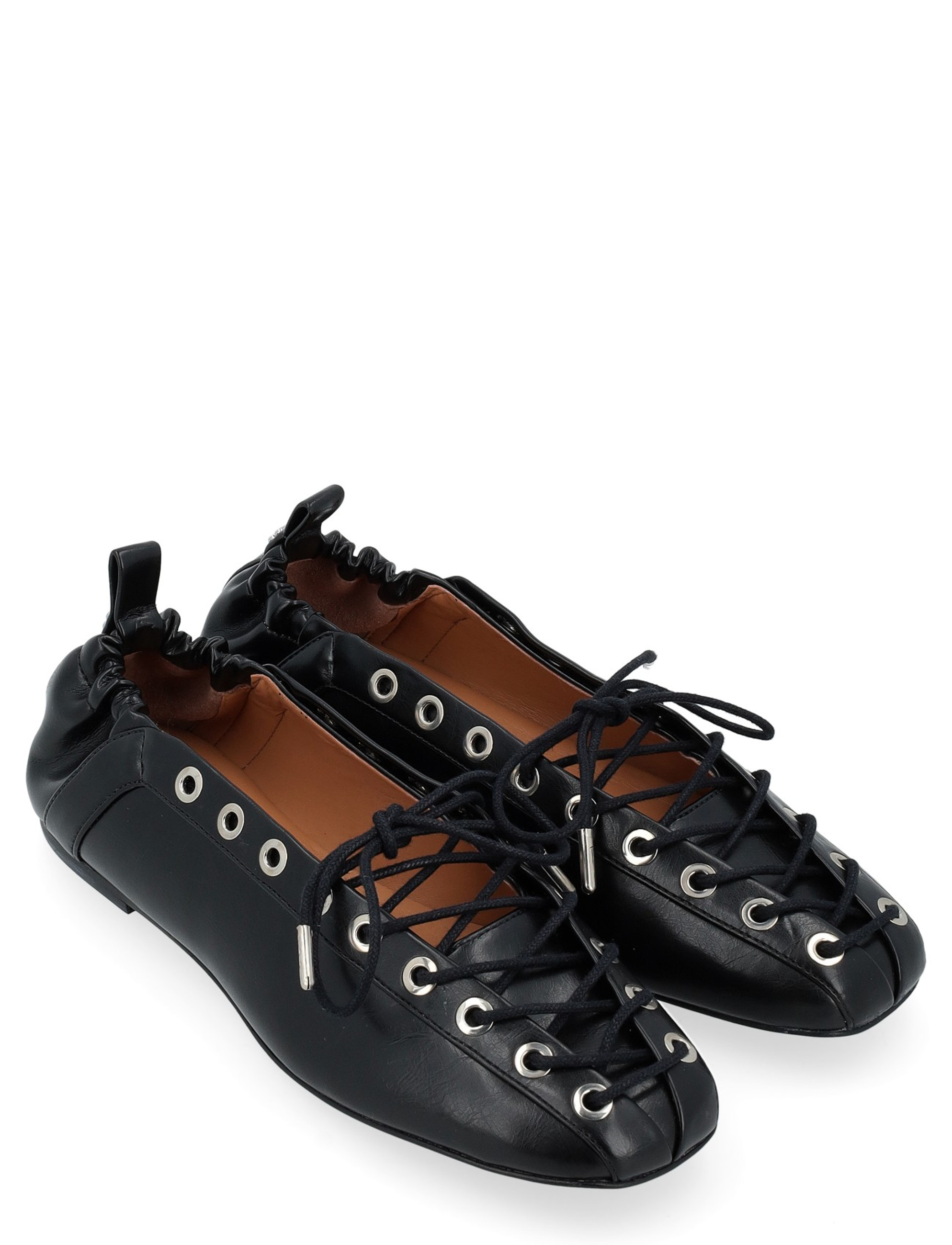 フラットシューズ Ganni FW25 BALLERINA LACE-UP (S2914 099) Ganni black leather ballerina | H-Brands