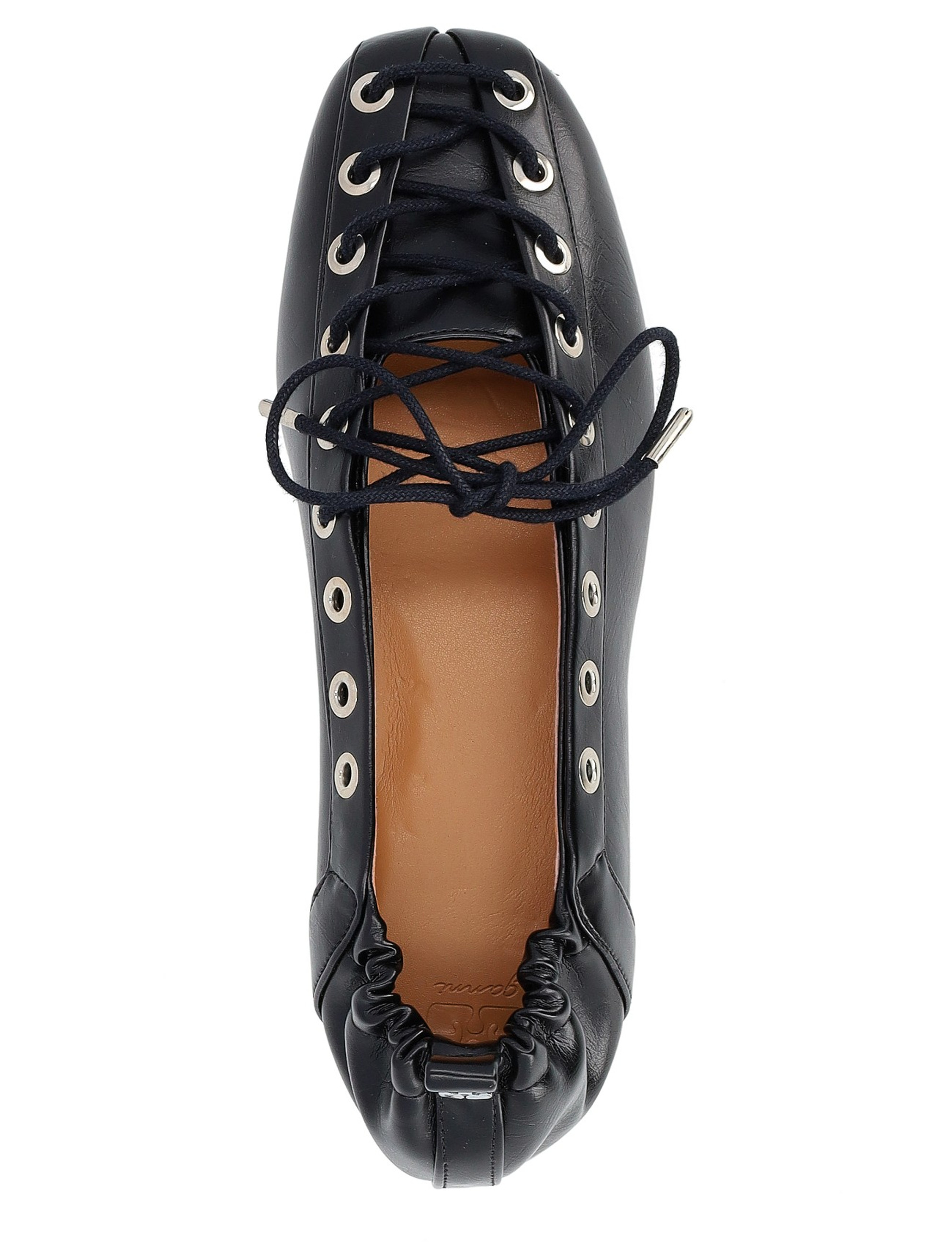 フラットシューズ Ganni FW25 BALLERINA LACE-UP (S2914 099) Black Black Oleatex Lace-Up Ballerinas | GANNI US