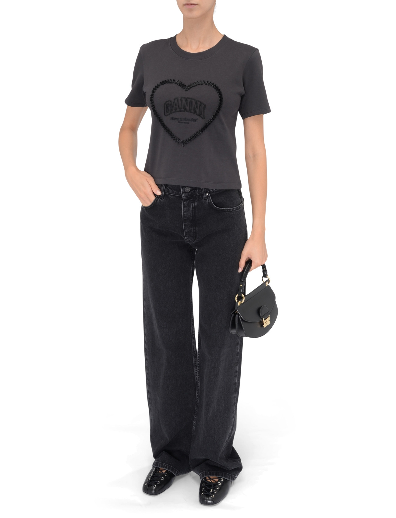 Ganni Black Ganni T-Shirt with Heart | H-Brands
