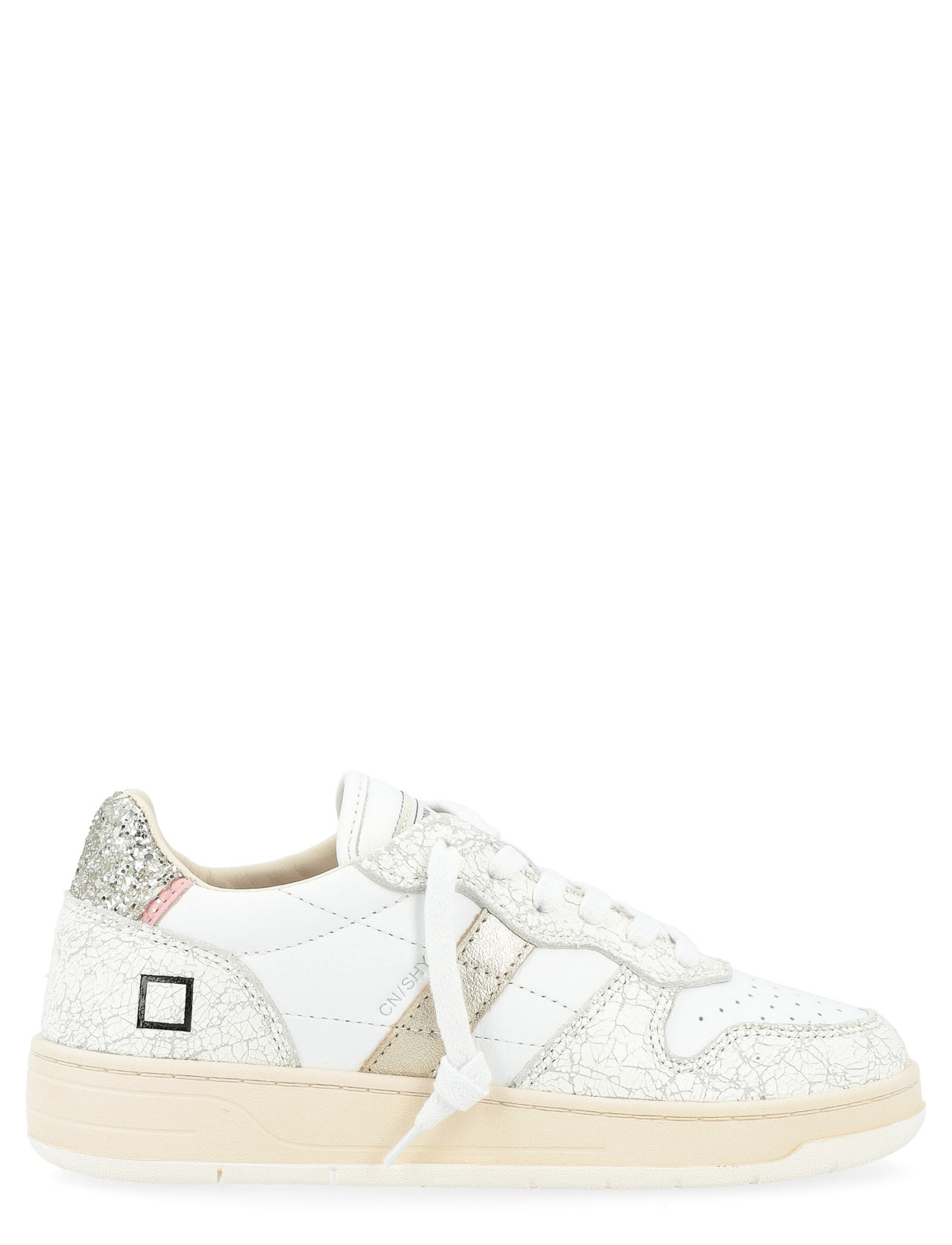 D.A.T.E.  Court Shiny white leather and craquelé sneaker