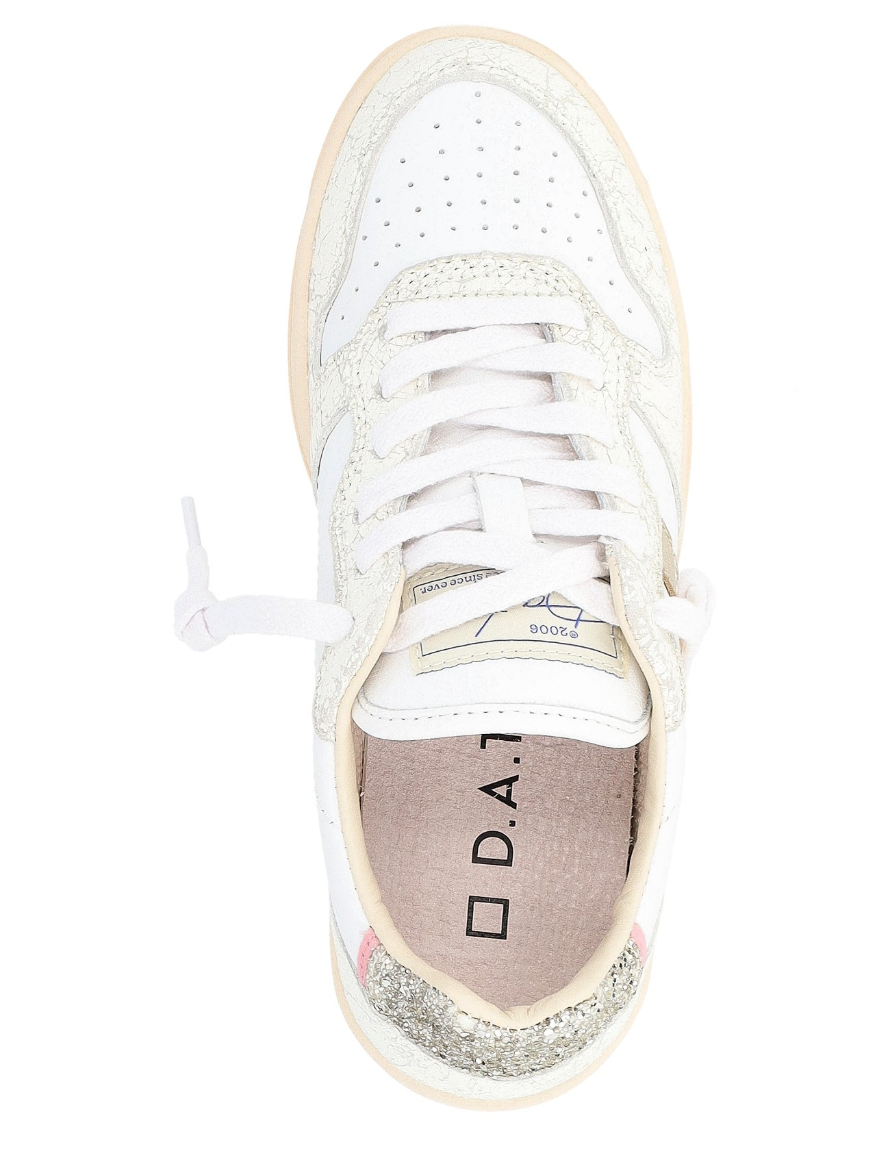 D.A.T.E. Shiny Sneakers in white leather with a crackled finish