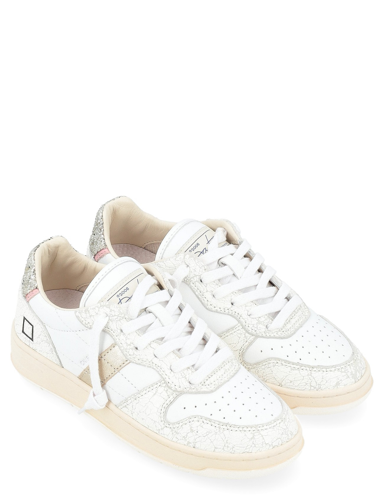 Sneaker D.A.T.E. Court Shiny in pelle bianca e craquelè | H