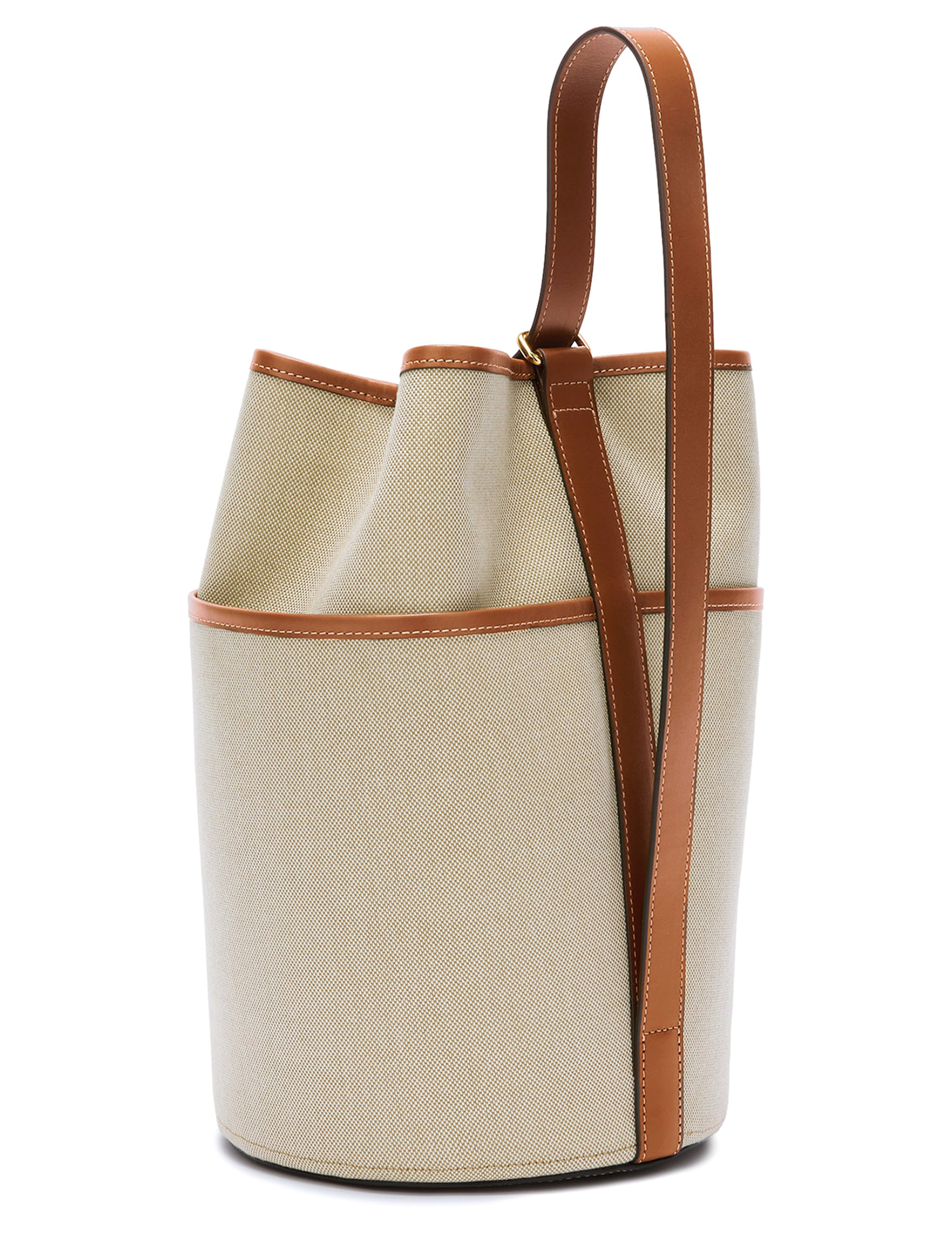 Furla Lido M bag in natural-colored cotton and brown piping