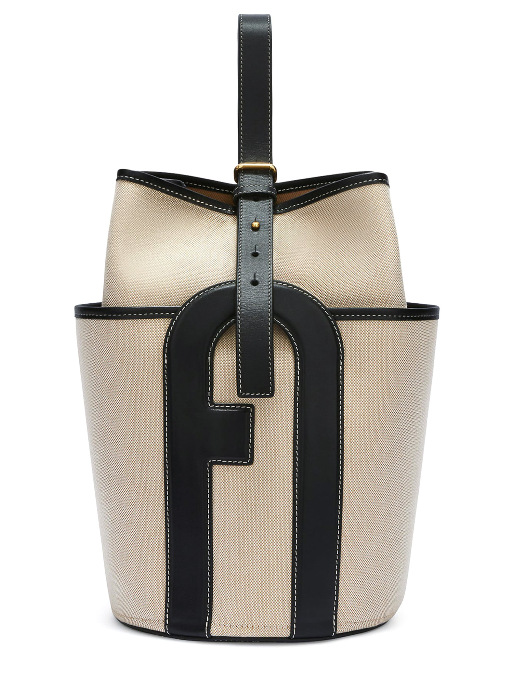 Furla Lido M bag in natural-colored cotton and black piping