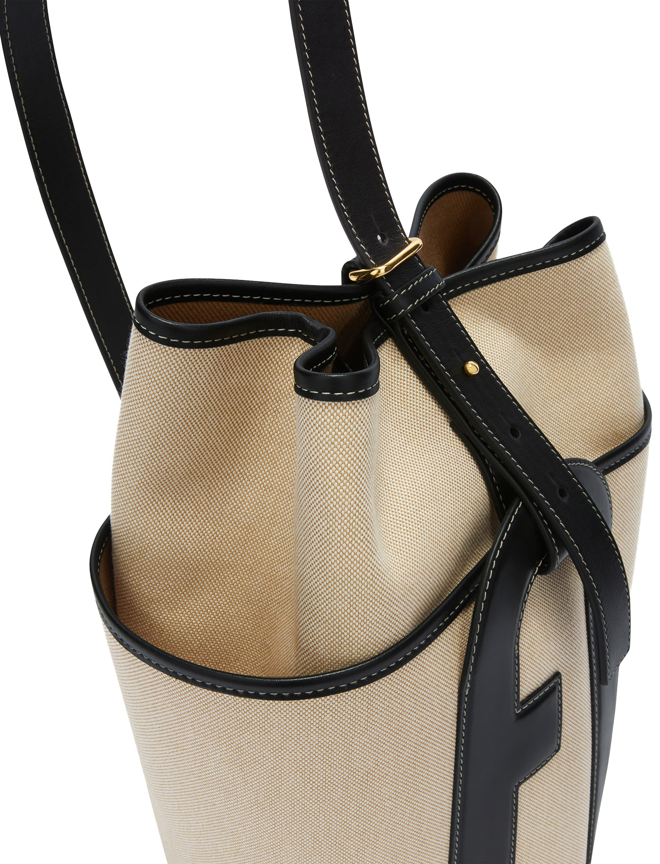 Furla M Bag in natural-colored cotton with black trim | H-Brands