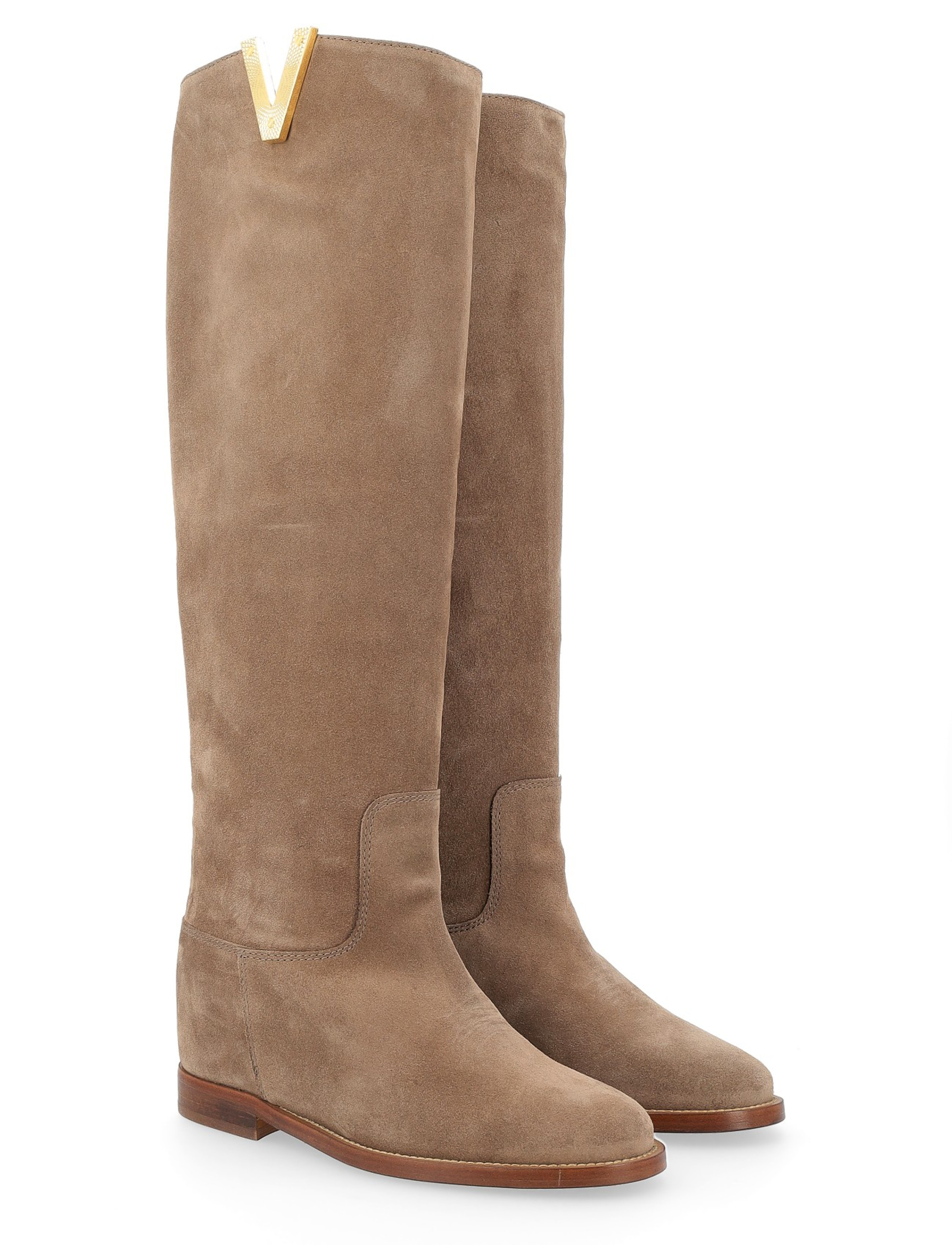 ロングブーツ VIA ROMA 15 FW25 STIVALE ACC NEW (4248 CHAMPAGNE) Via Roma 15 boot in champagne suede with diamond V | H-Brands
