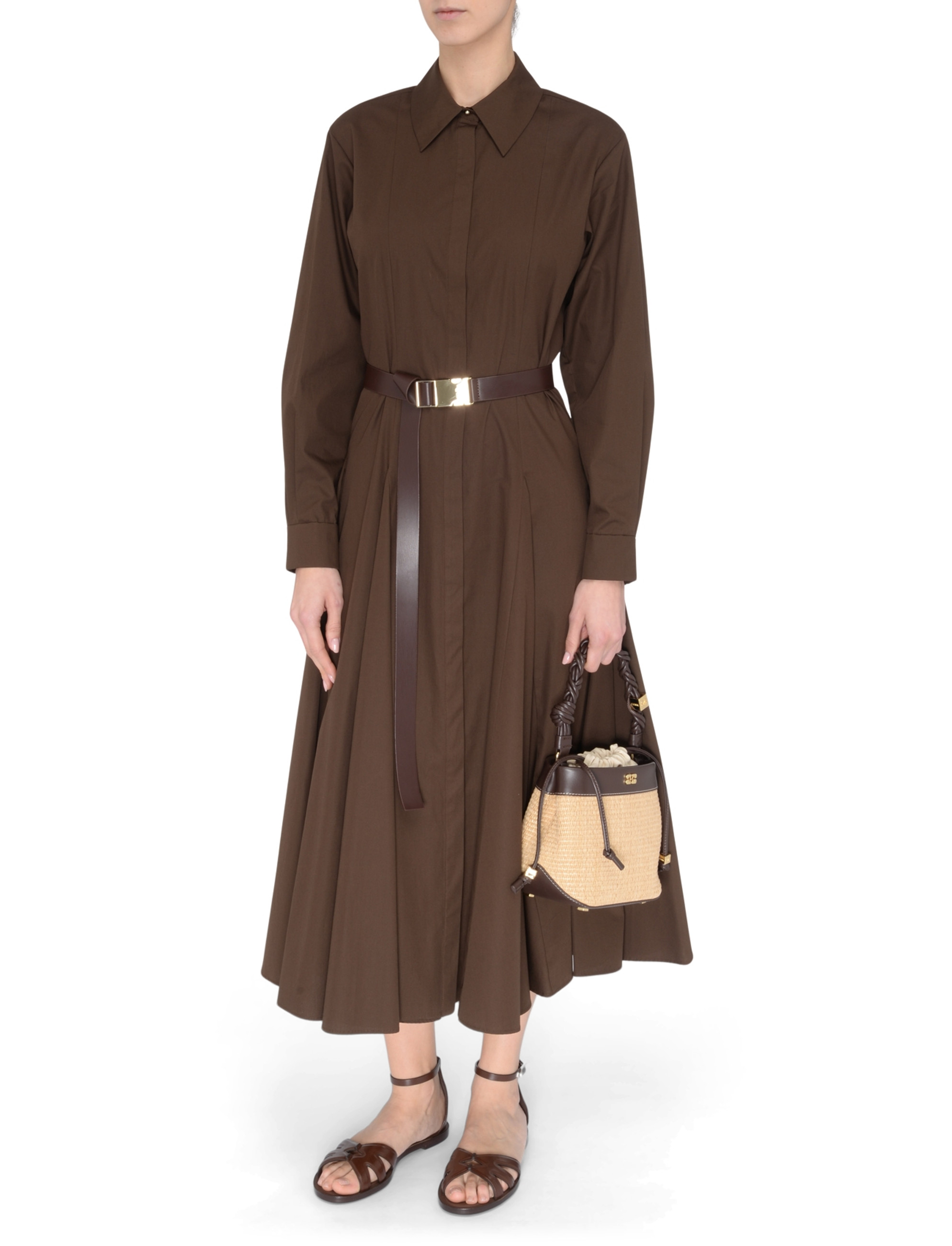パーティードレス Max Mara DANCING - Cotton chemise dress Max Mara Studio Dancing dress in brown cotton | H-Brands