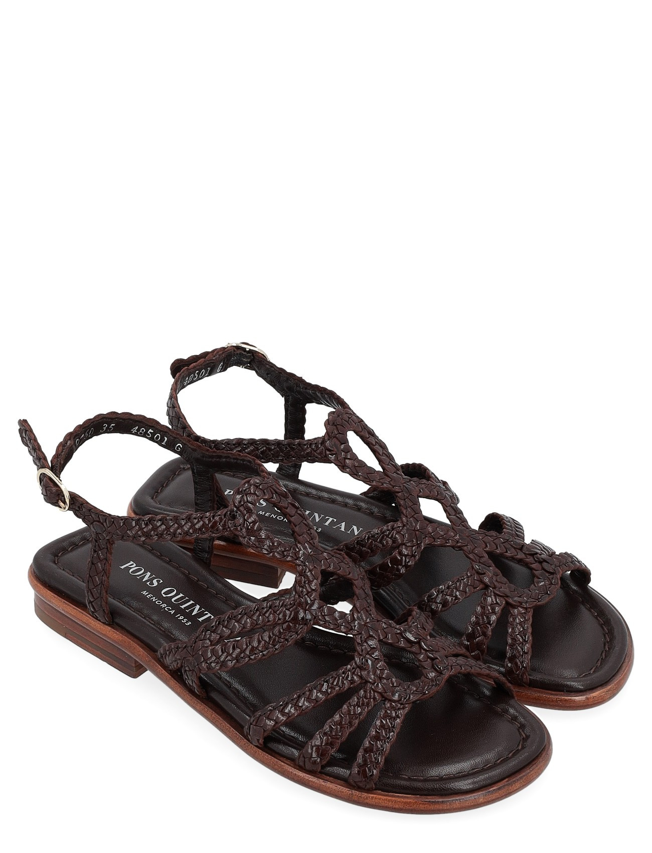 Sandale plate Pons Quintana Tina en cuir tressé marron H-Brands