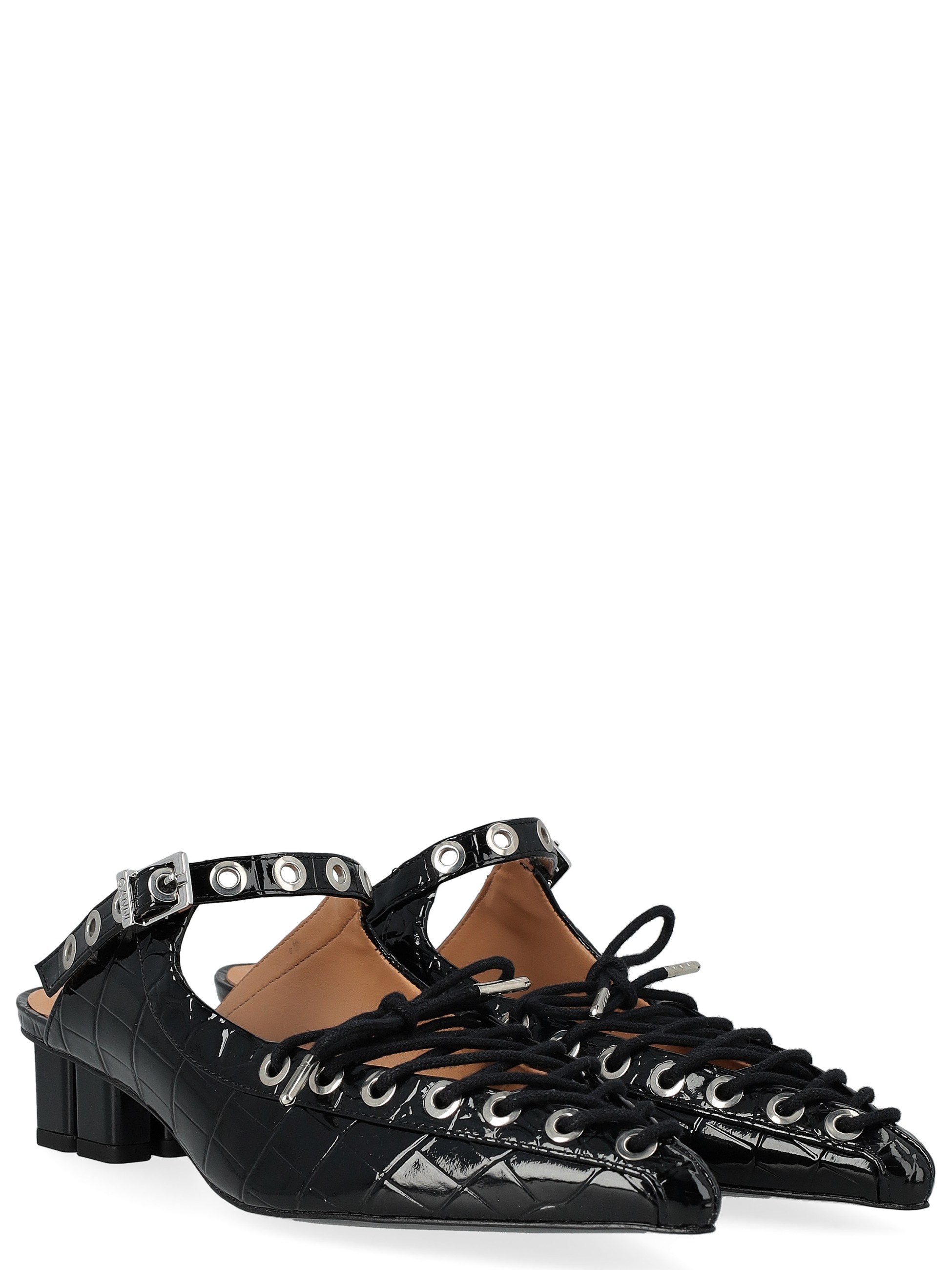 Ganni black crocodile-print Ganni mules | H-Brands