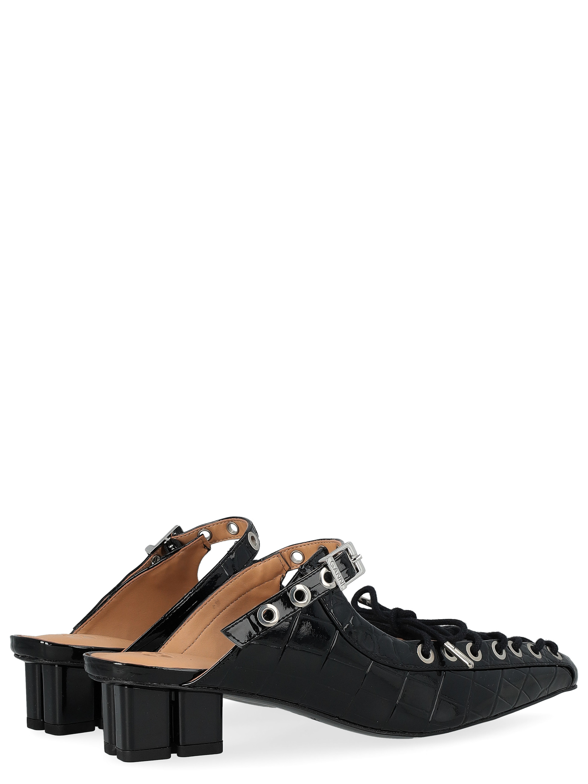 Ganni black crocodile-print Ganni mules | H-Brands