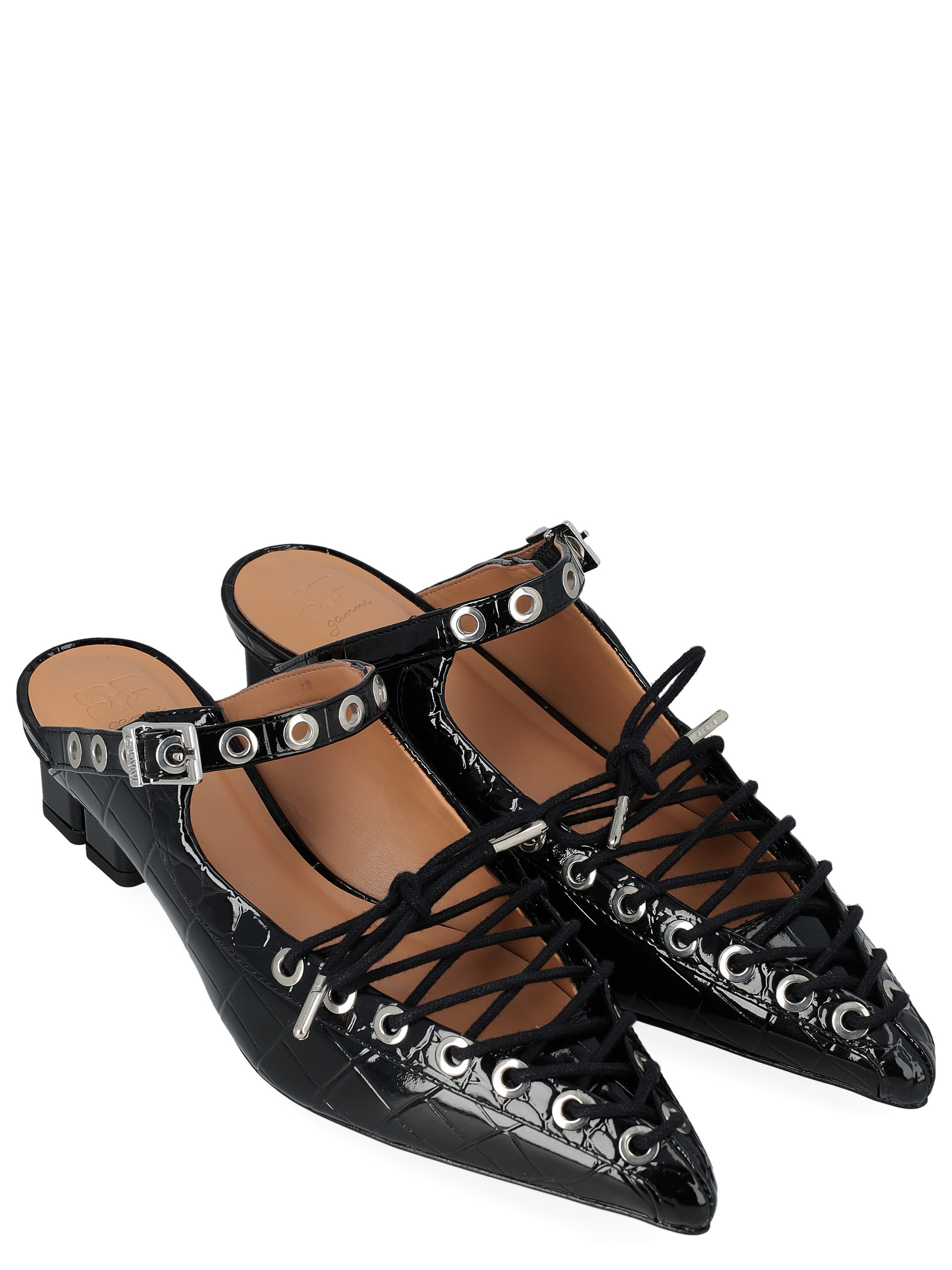 Ganni black crocodile-print Ganni mules | H-Brands
