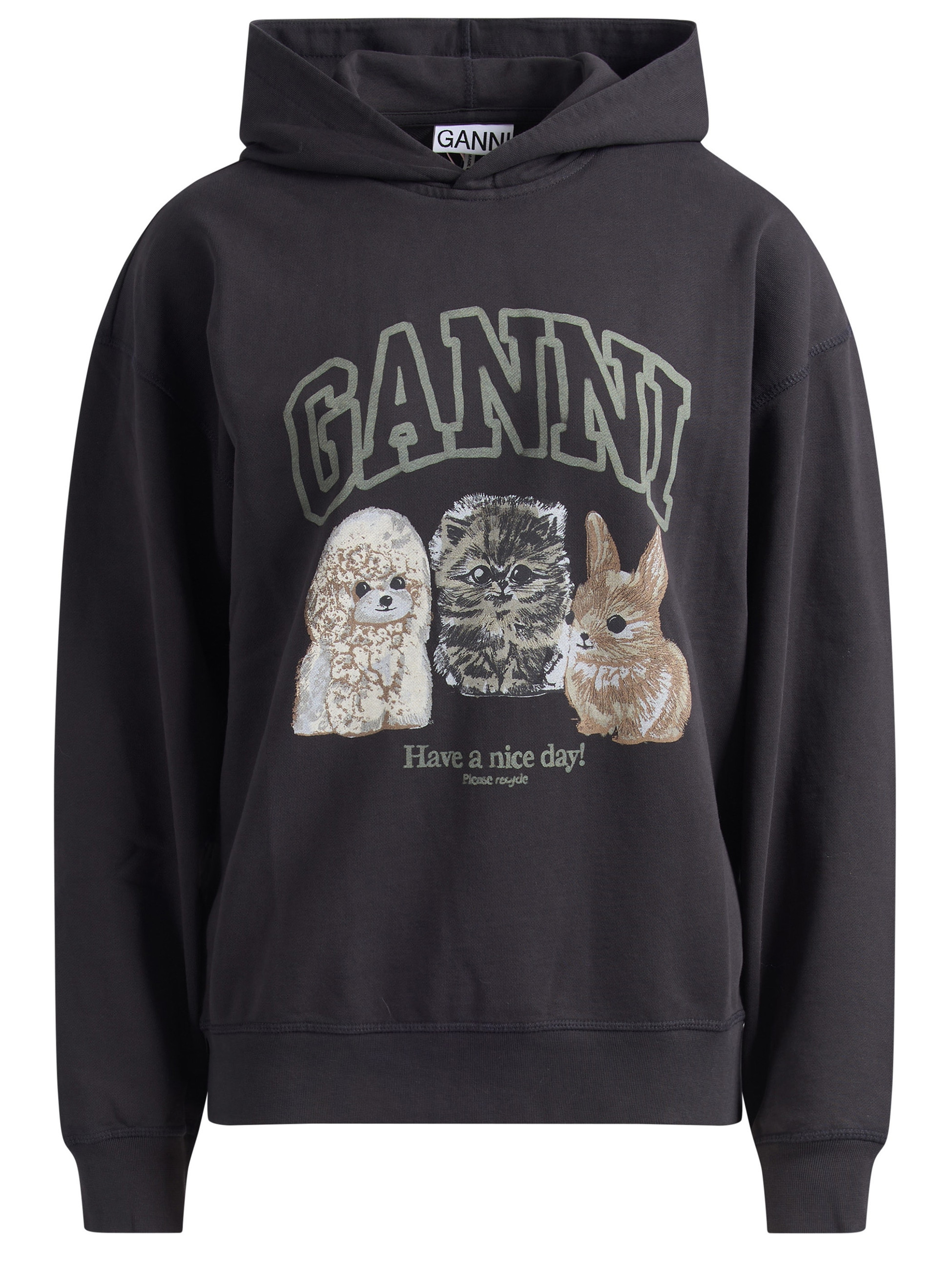 Sudadera con capucha Ganni de algodón gris oscuro Sudadera con capucha Ganni de algodón gris oscuro