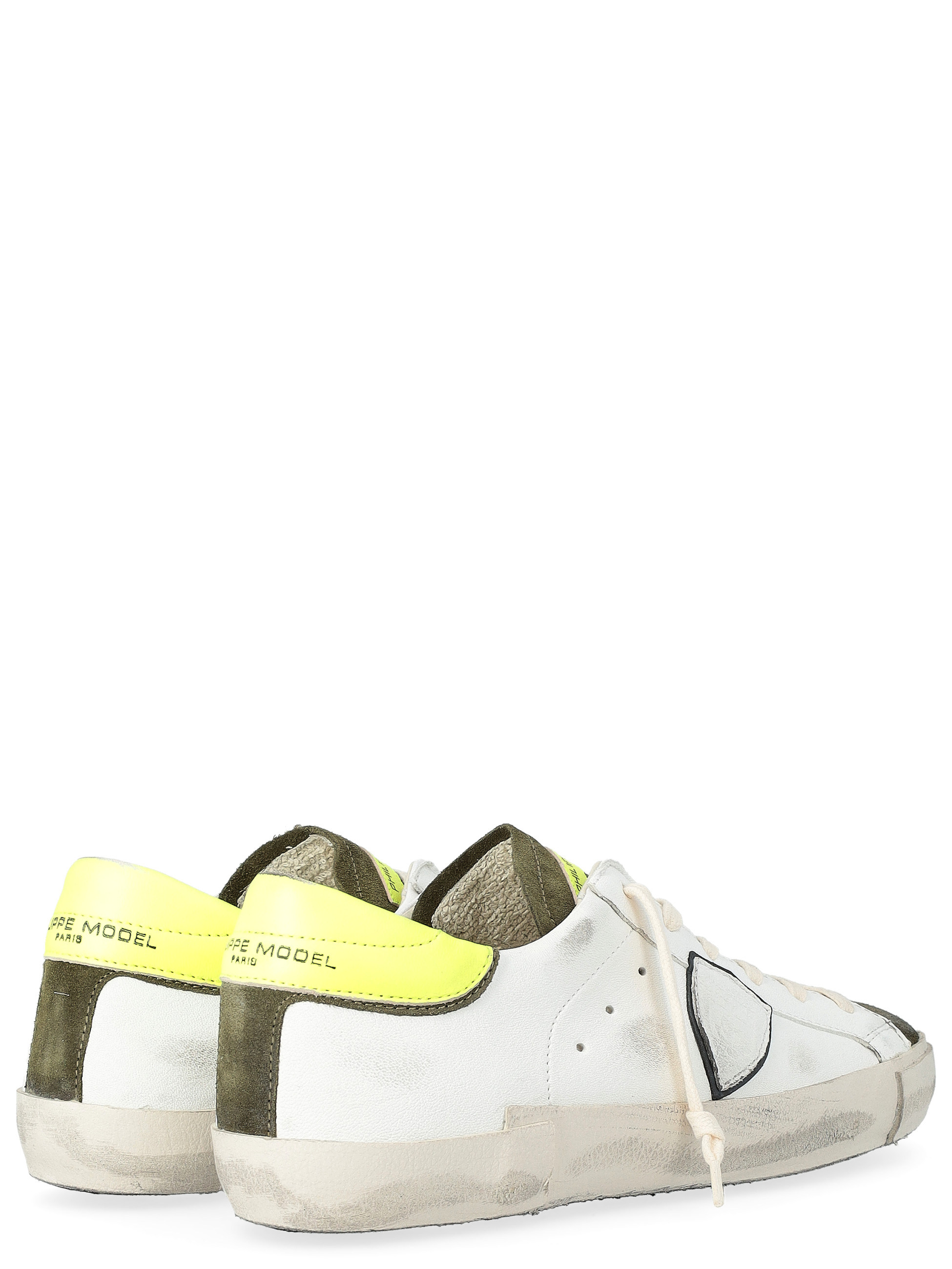 Philippe Model Sneakers in White, Green, and Neon Yellow Leather
