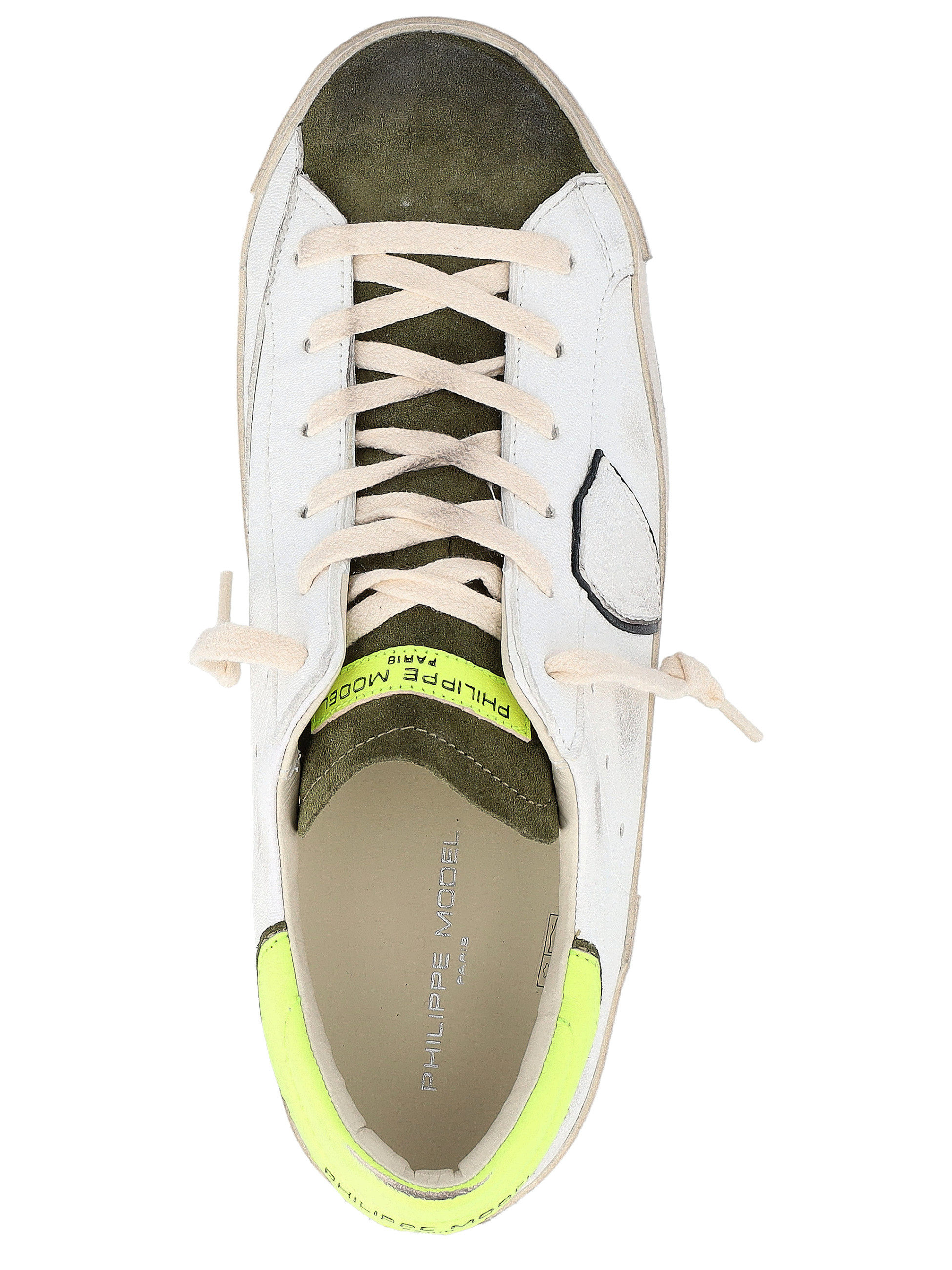 Philippe Model Sneakers in White, Green, and Neon Yellow Leather