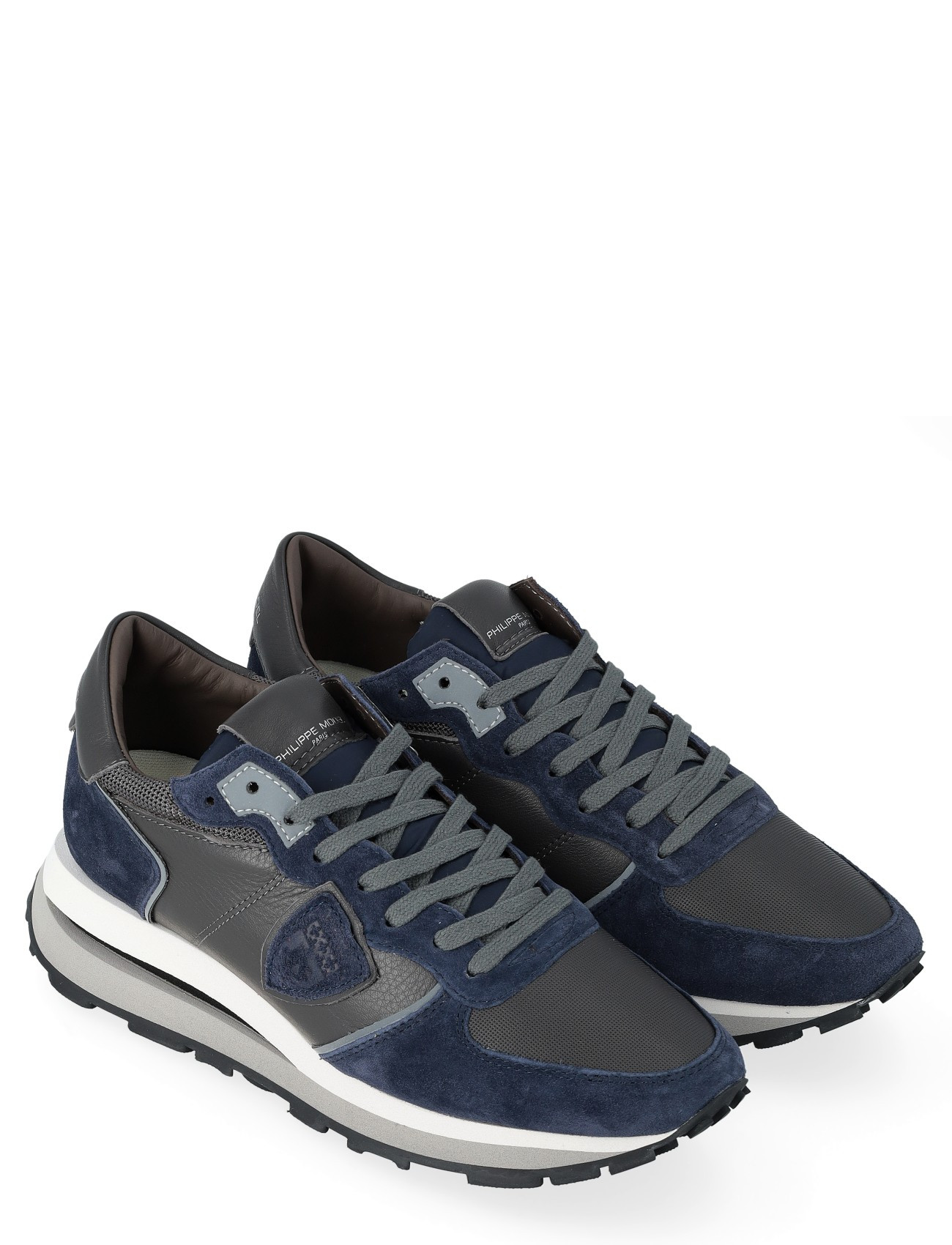 Philippe Model Haute Sneakers in Blue and Gray Leather | H-Brands
