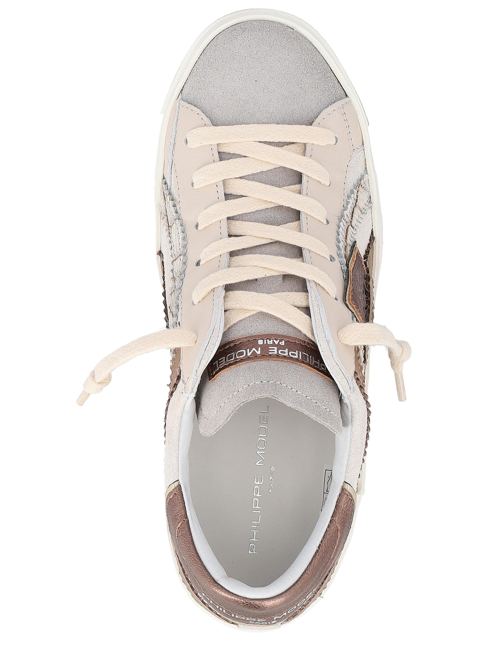 Baskets Philippe Model Prsx - Cuir Blanc Et Bronze, Talon Logo, Style Rétro Chic - 8