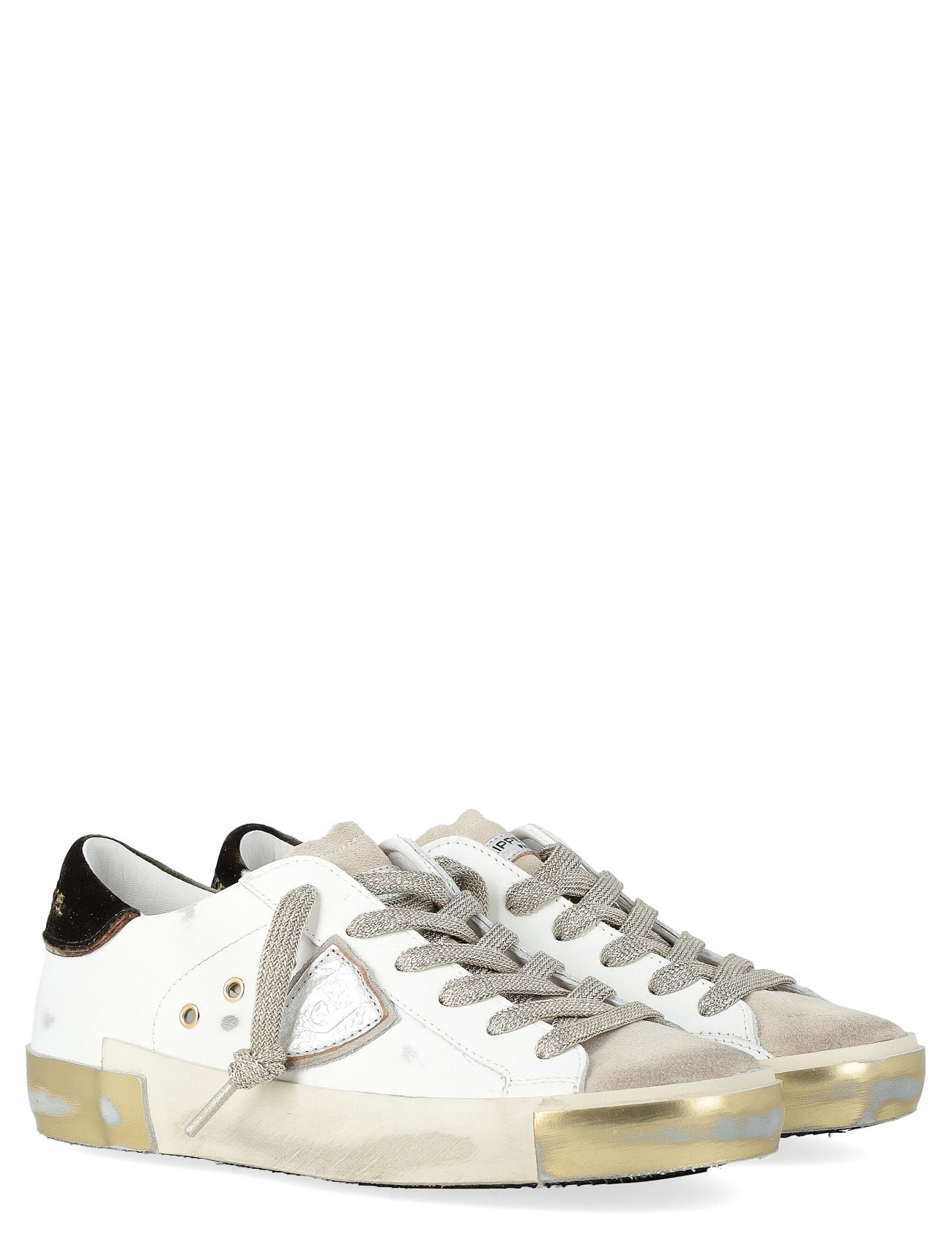 Philippe Model Sneakers in White, Gold, and Green Leather | H-Brands