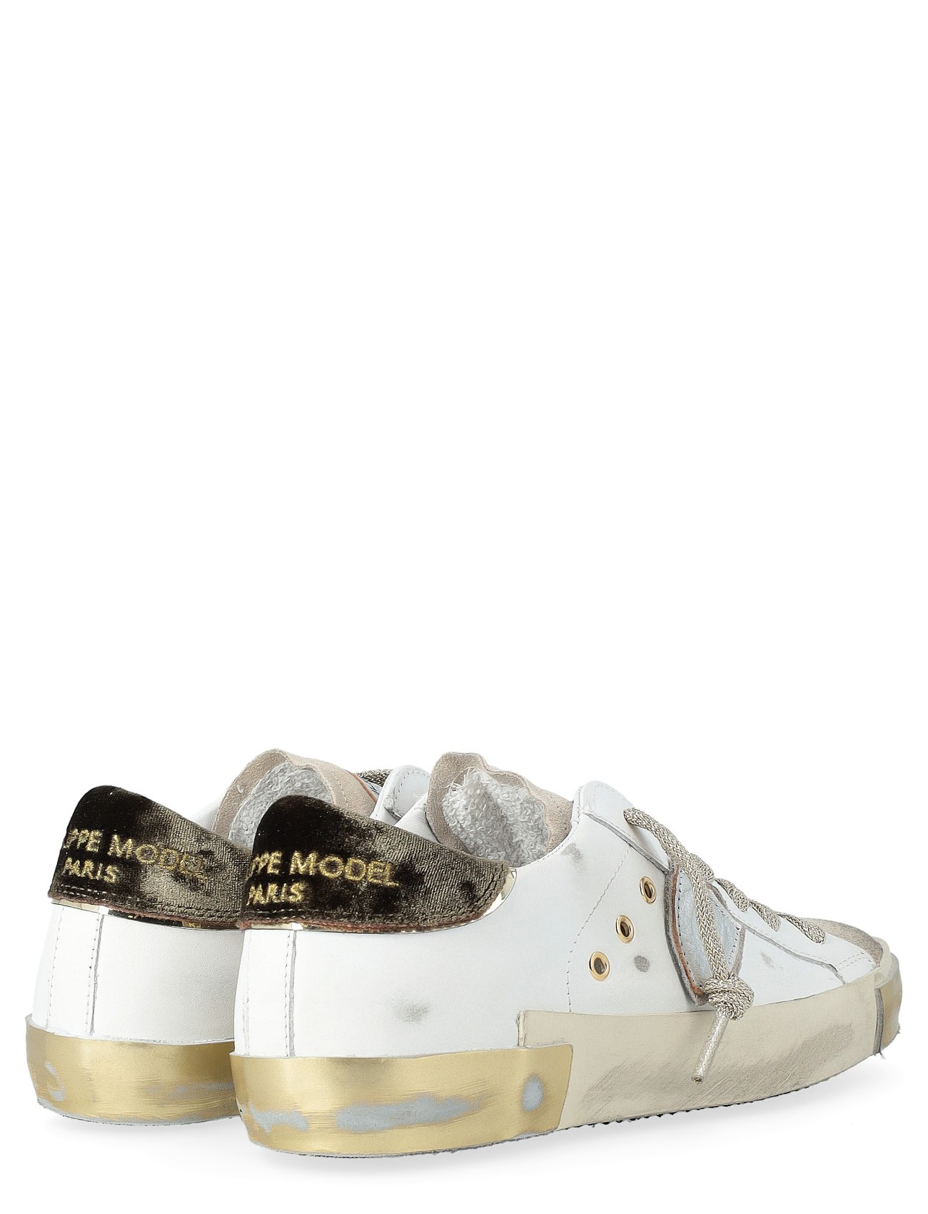 Philippe Model Sneakers in White, Gold, and Green Leather | H-Brands