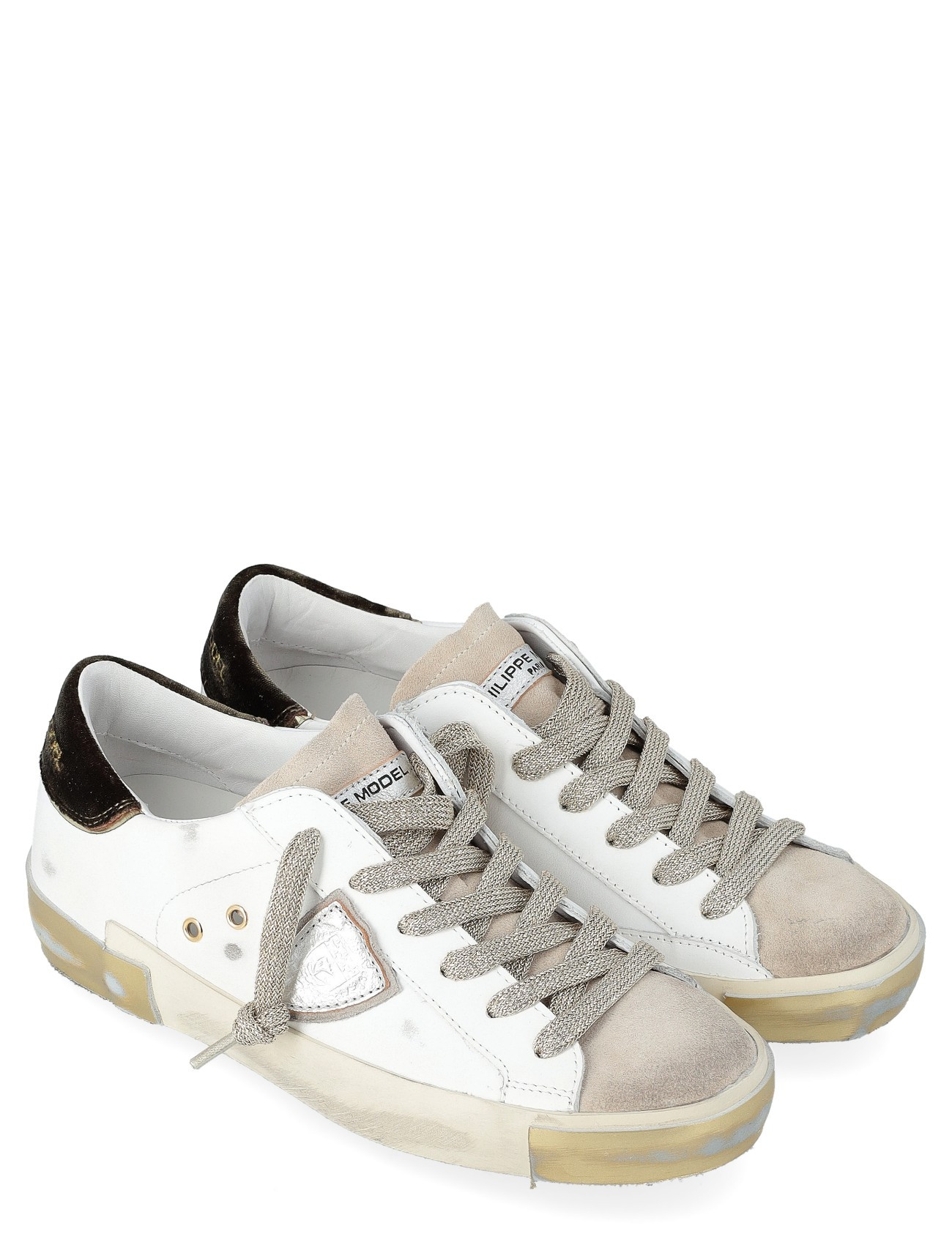 Philippe Model Sneakers in White, Gold, and Green Leather | H-Brands