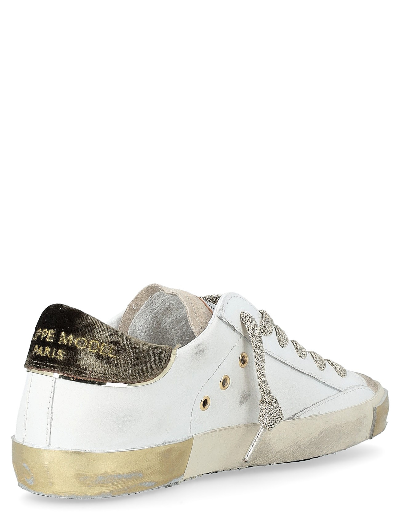 Philippe Model Sneakers in White, Gold, and Green Leather | H-Brands