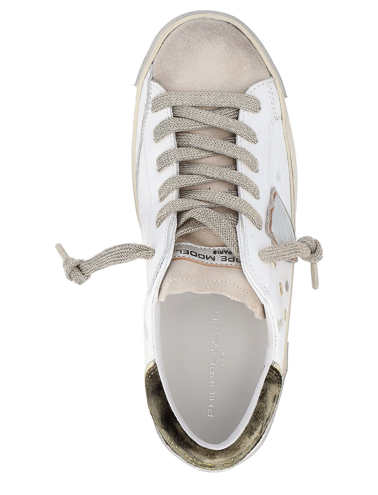 Philippe Model Sneakers in White, Gold, and Green Leather | H-Brands