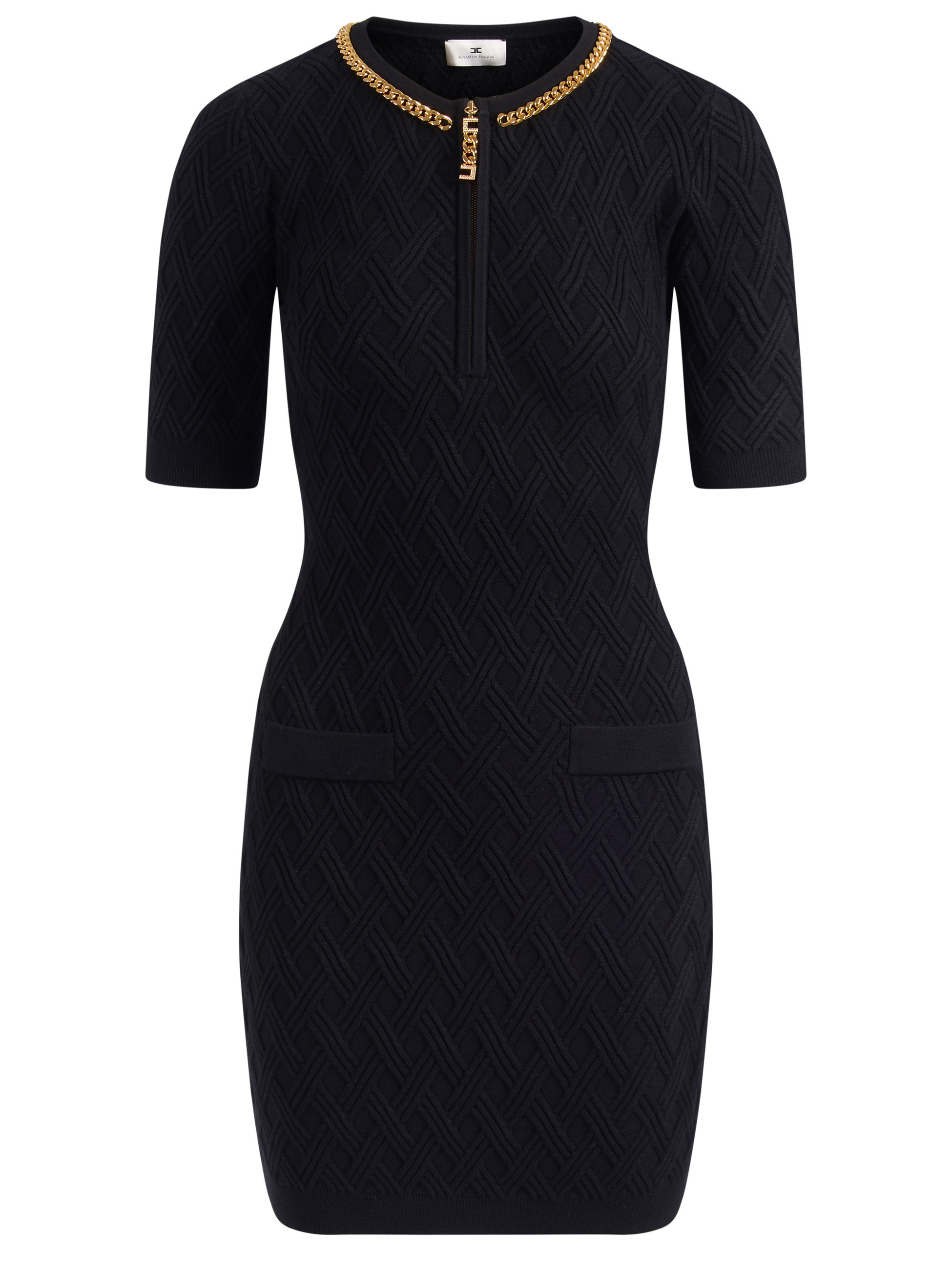 Elisabetta Franchi minivestido de punto de rombos negro Elisabetta Franchi minivestido de punto de rombos negro