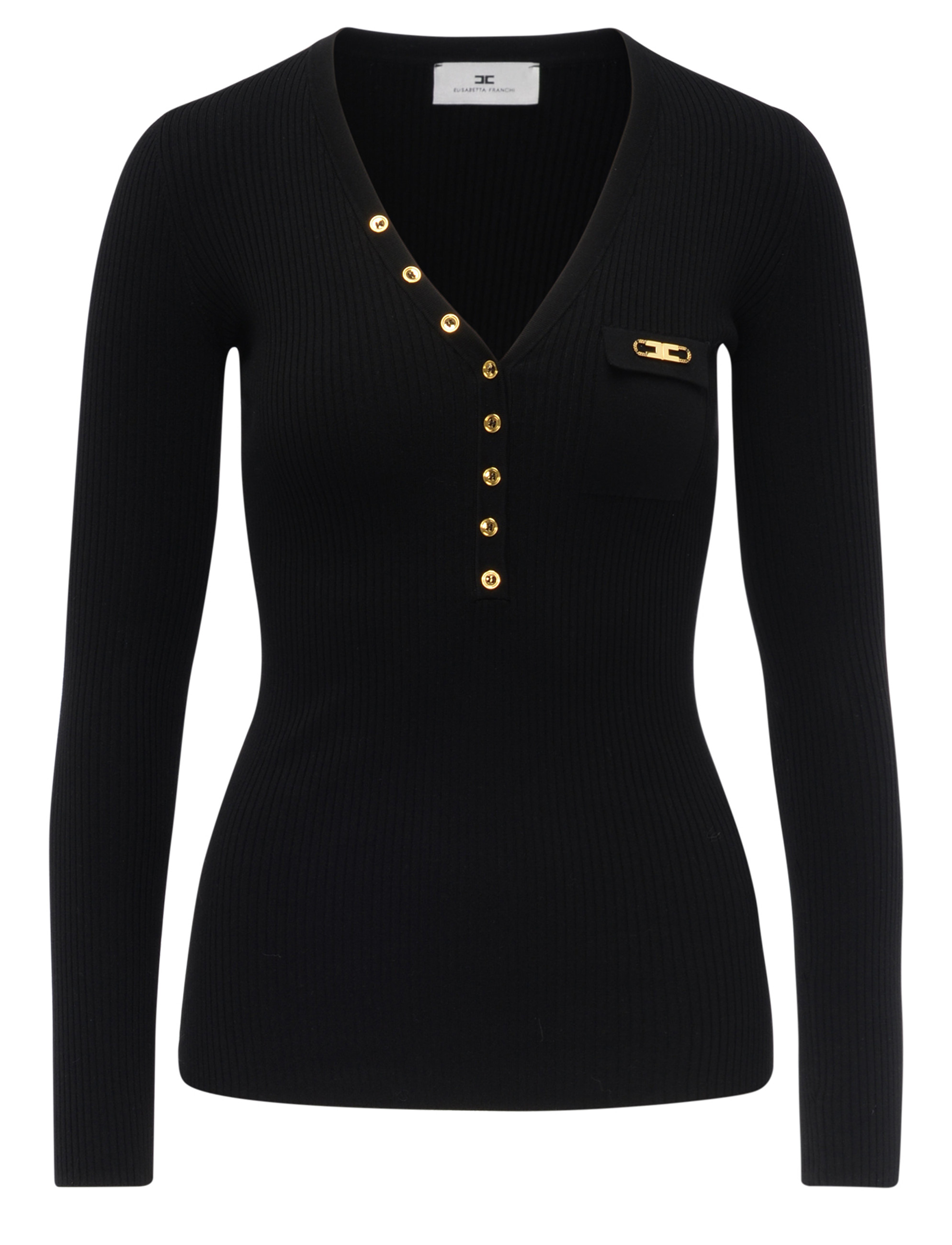 ELISABETTA FRANCHI 胸ポケットロゴ リブ ニット トップス ELISABETTA FRANCHI 胸ポケットロゴ リブ ニット トップス