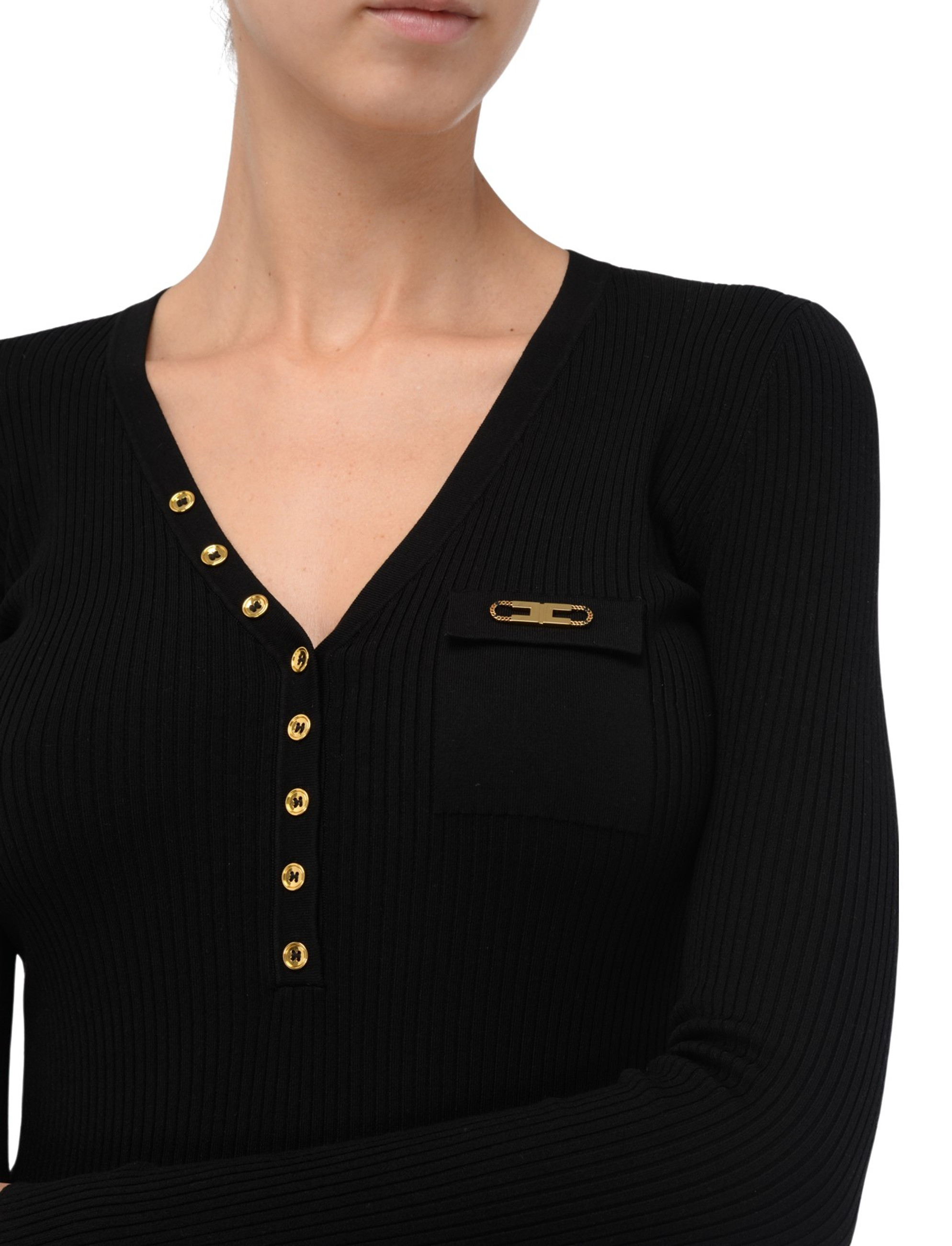 Elisabetta Franchi black ribbed sweater with pocket | H-Brands