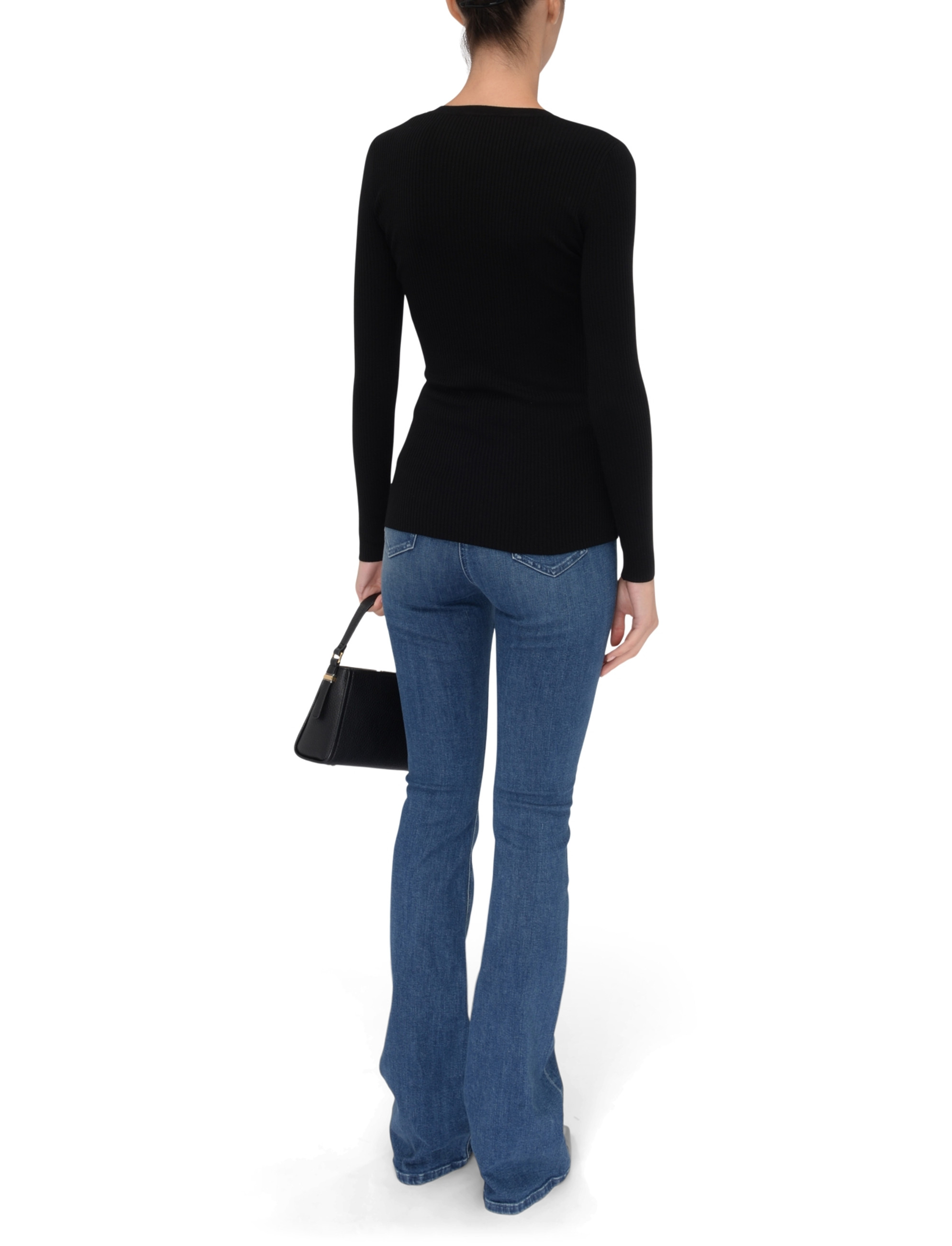 ELISABETTA FRANCHI 胸ポケットロゴ リブ ニット トップス Elisabetta Franchi black ribbed sweater with pocket | H-Brands
