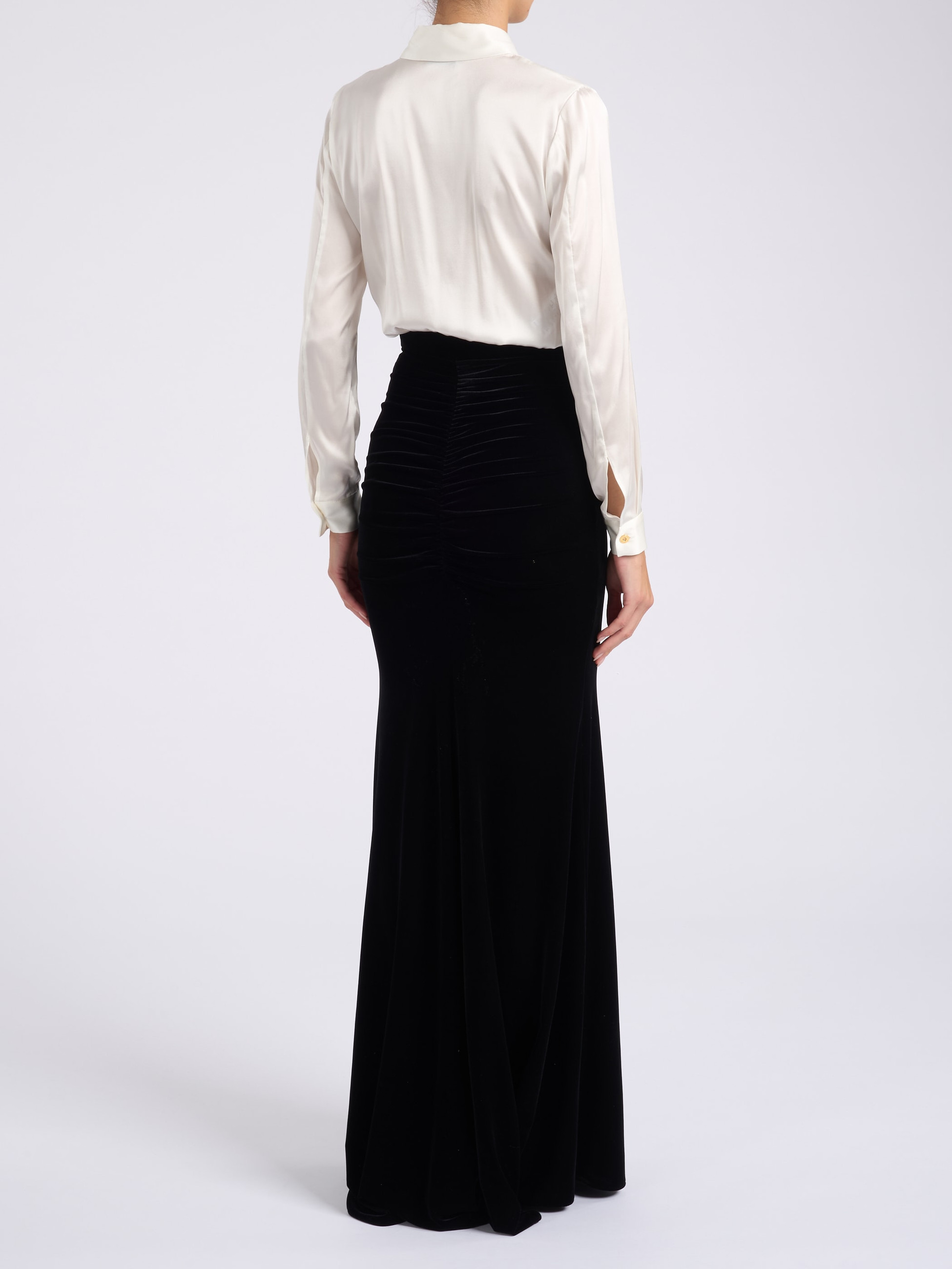 Elisabetta Franchi Carpet dress in ivory and black satin and