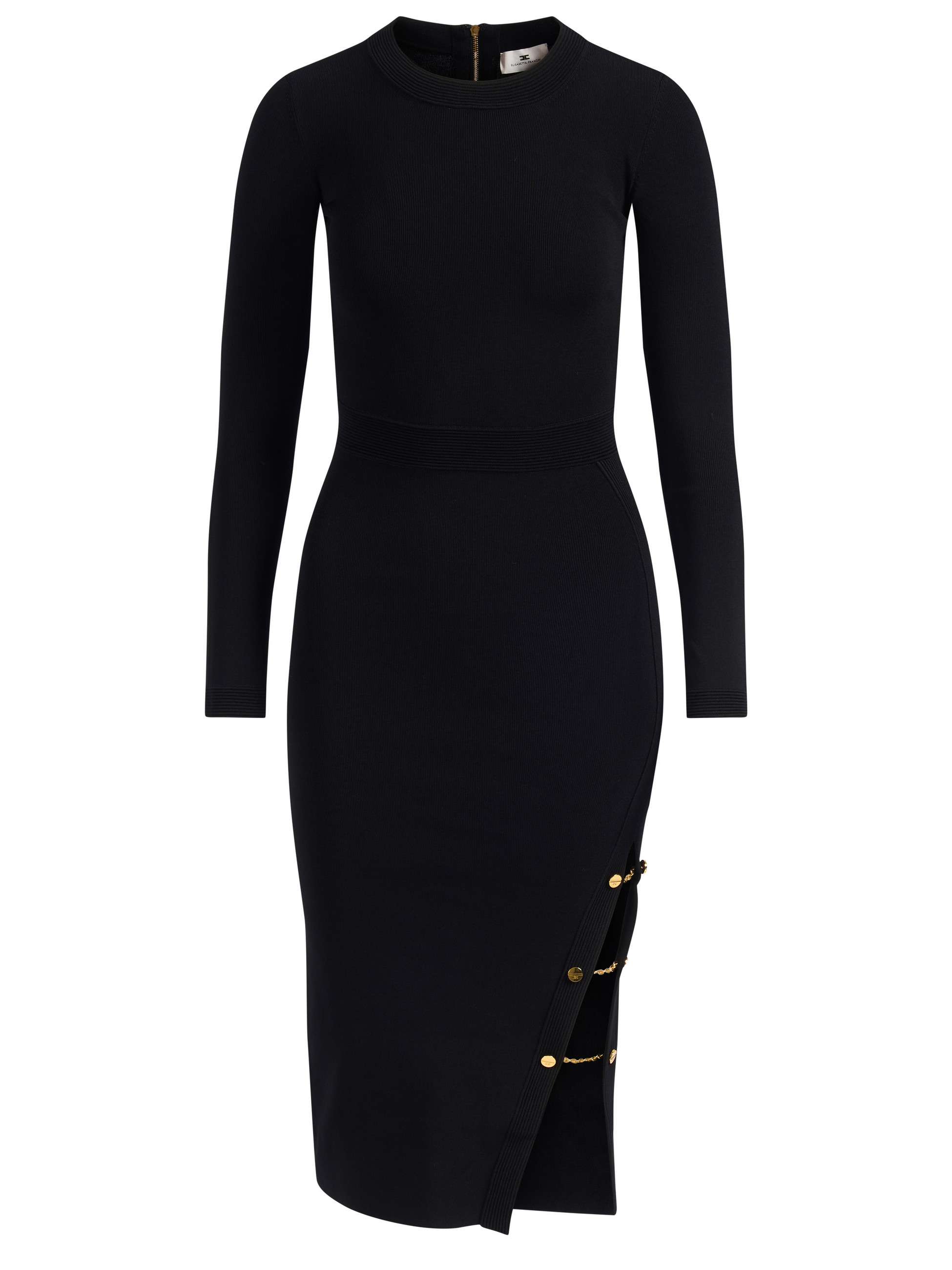Vestido de punto Elisabetta Franchi con gemelos joya negros Vestido de punto Elisabetta Franchi con gemelos joya negros