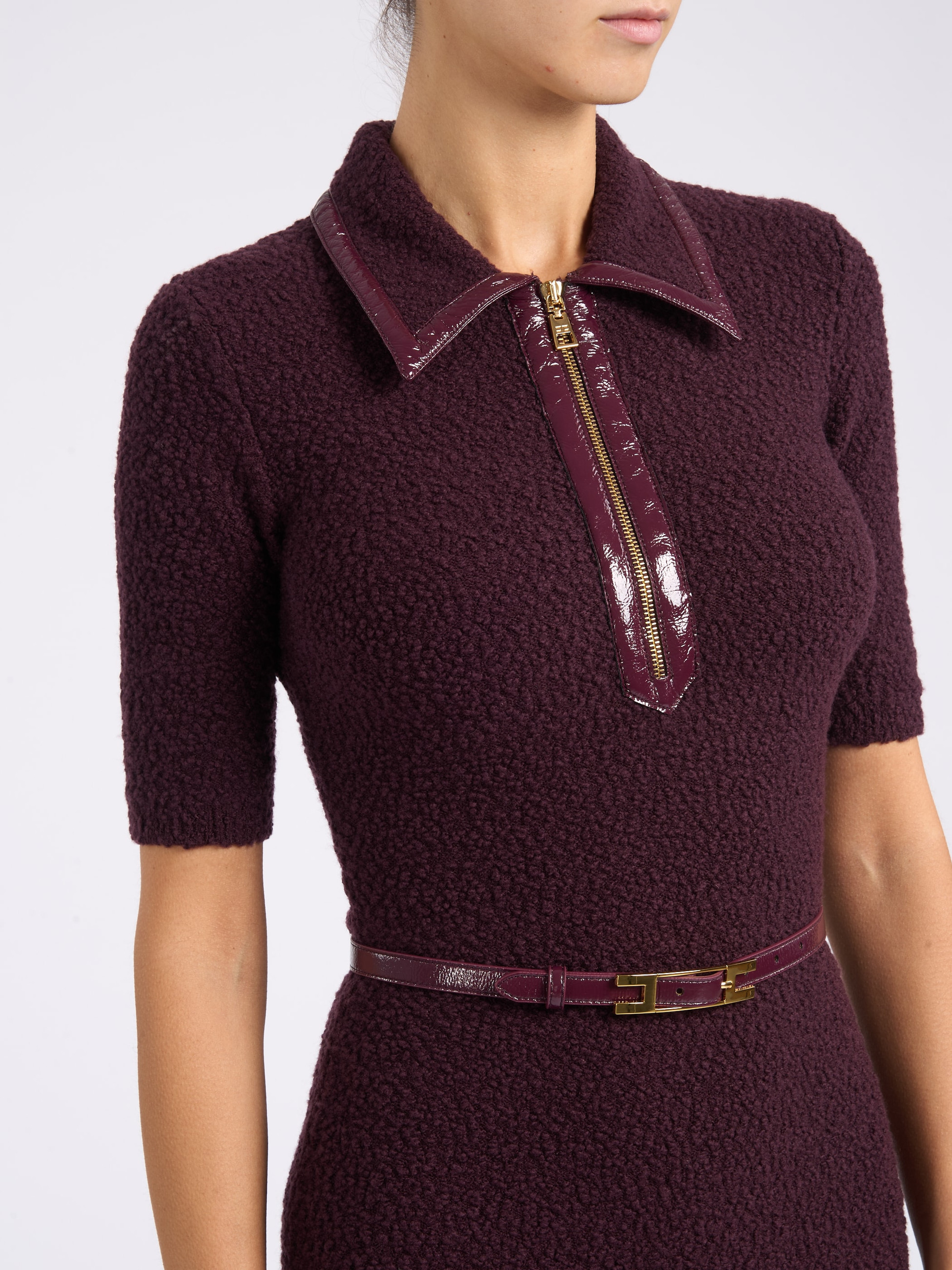 Elisabetta Franchi モノグラム ロングスリーブ ブラウス Elisabetta Franchi dress Elisabetta Franchi merlot bouclé knit | H