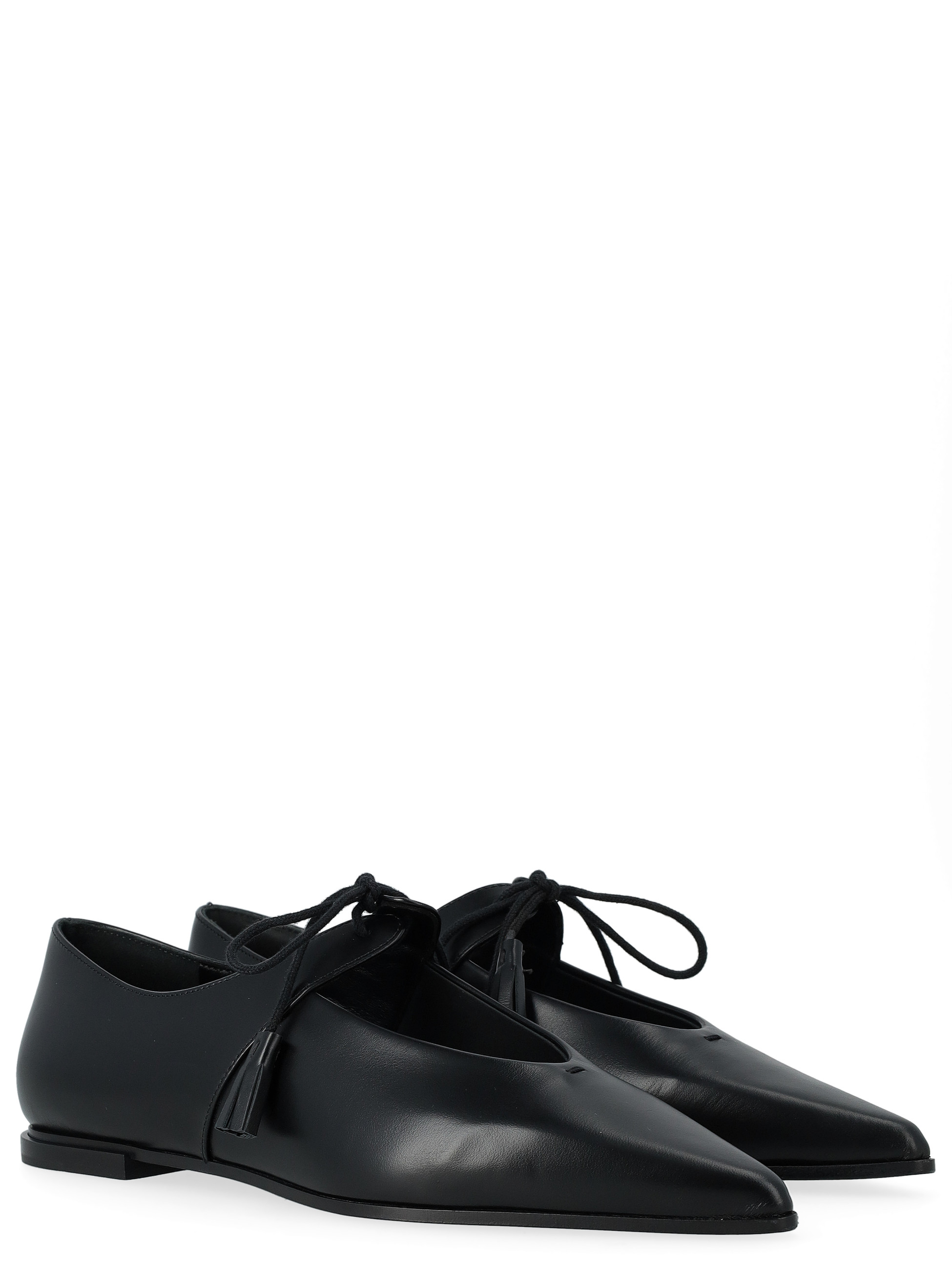 Max Mara Black Leather Lace-Up Flats | H-Brands