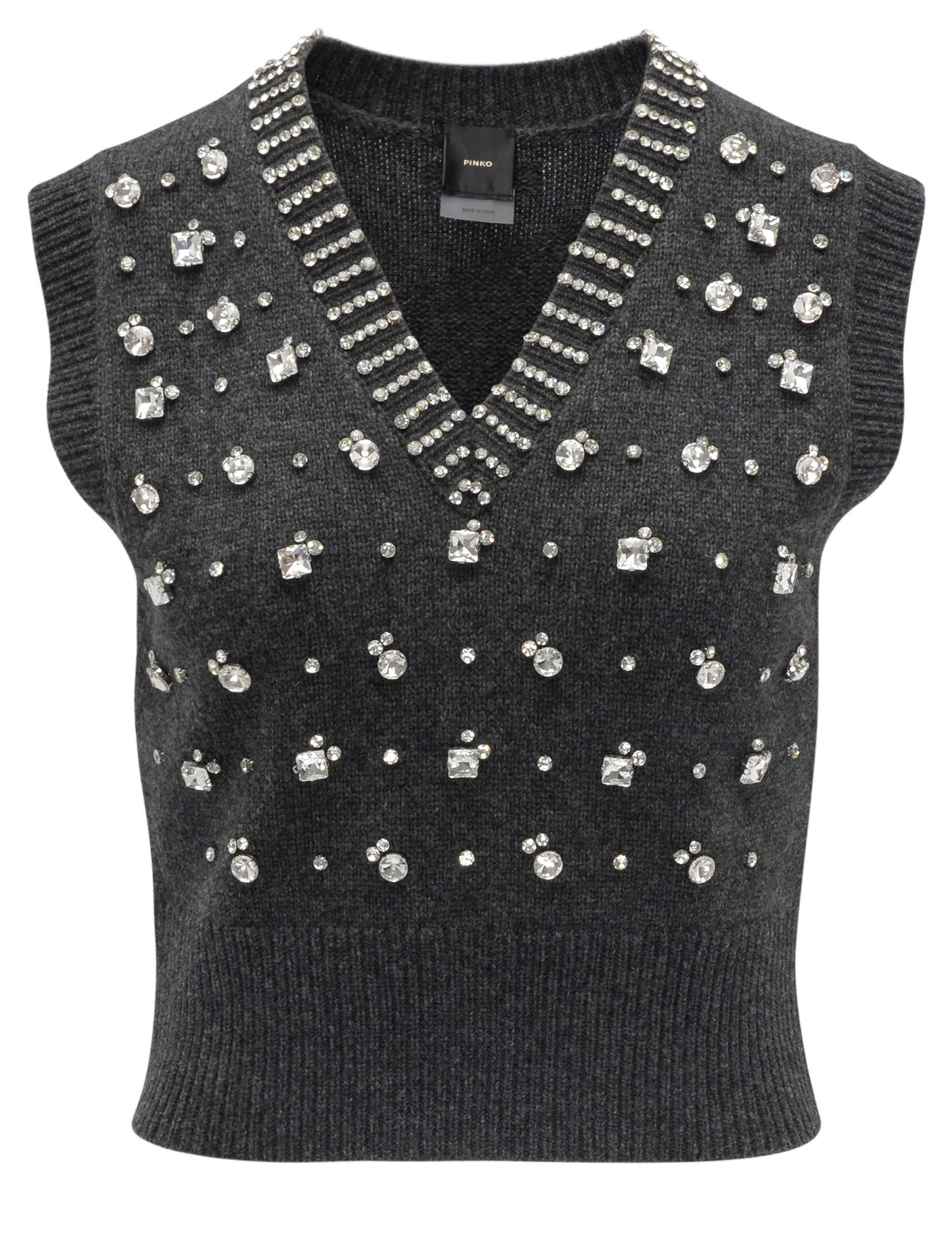 Chaleco de punto Pinko Ponziane con strass gris