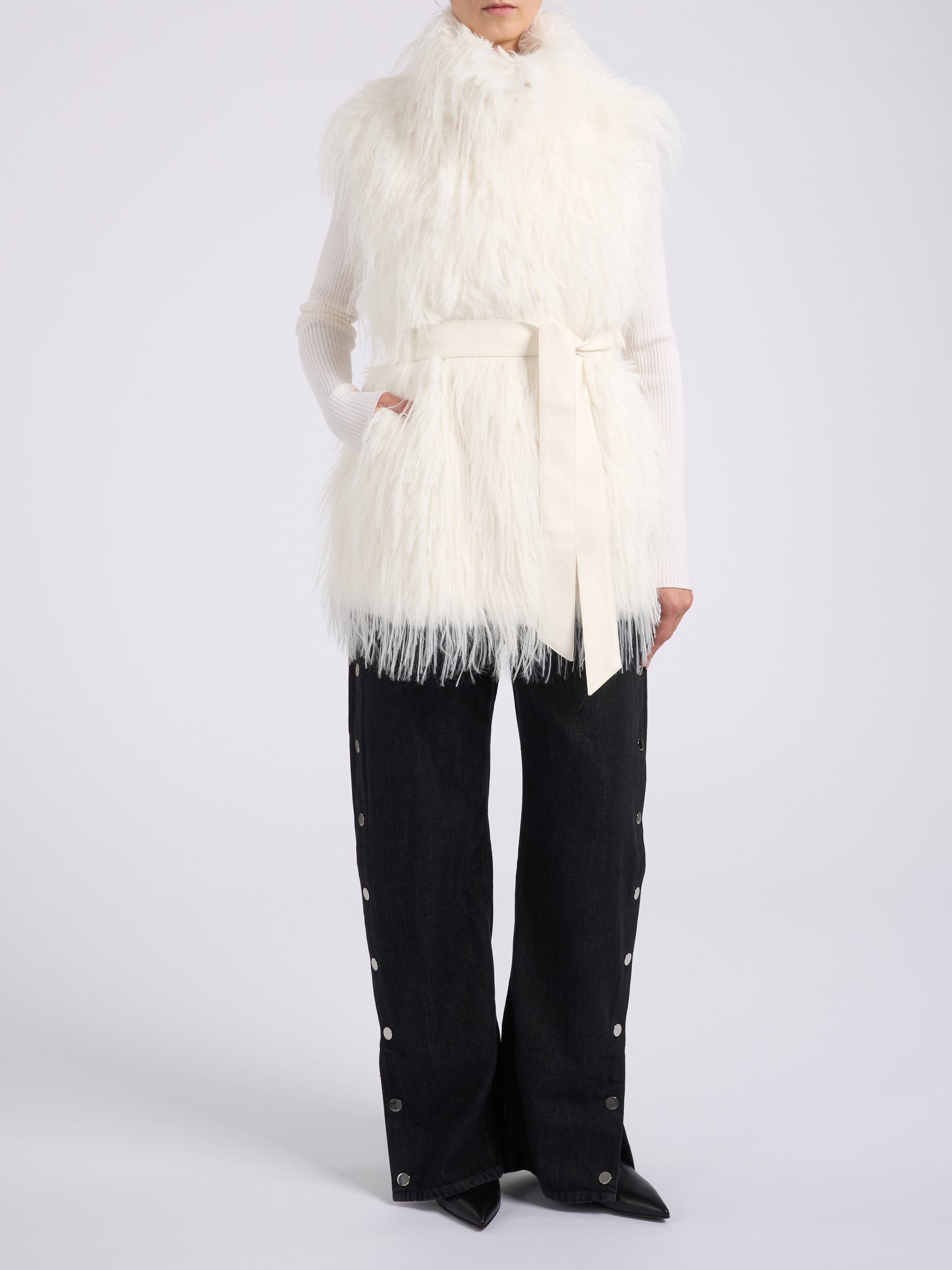 Pinko White Faux Fur Vest | H-Brands