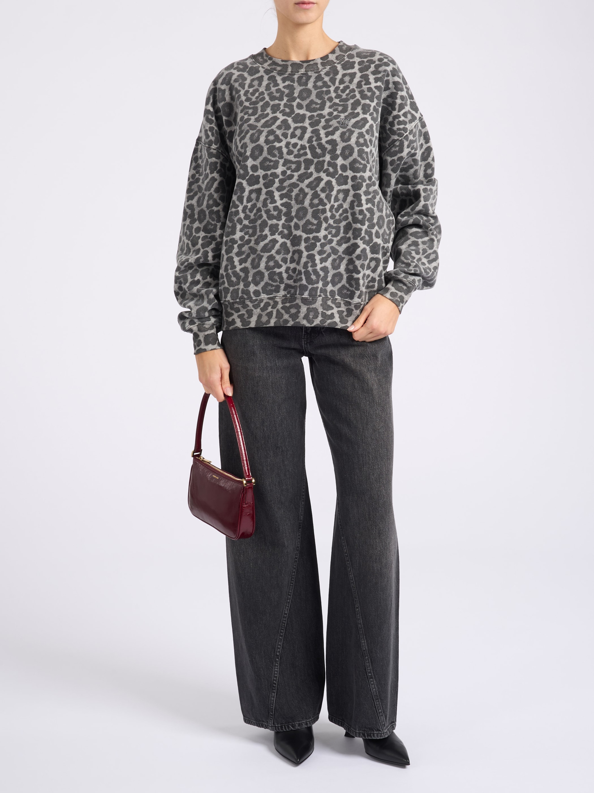 Anine Bing Sweatshirt in Gray Leopard-Print Organic Cotton | H-Brands
