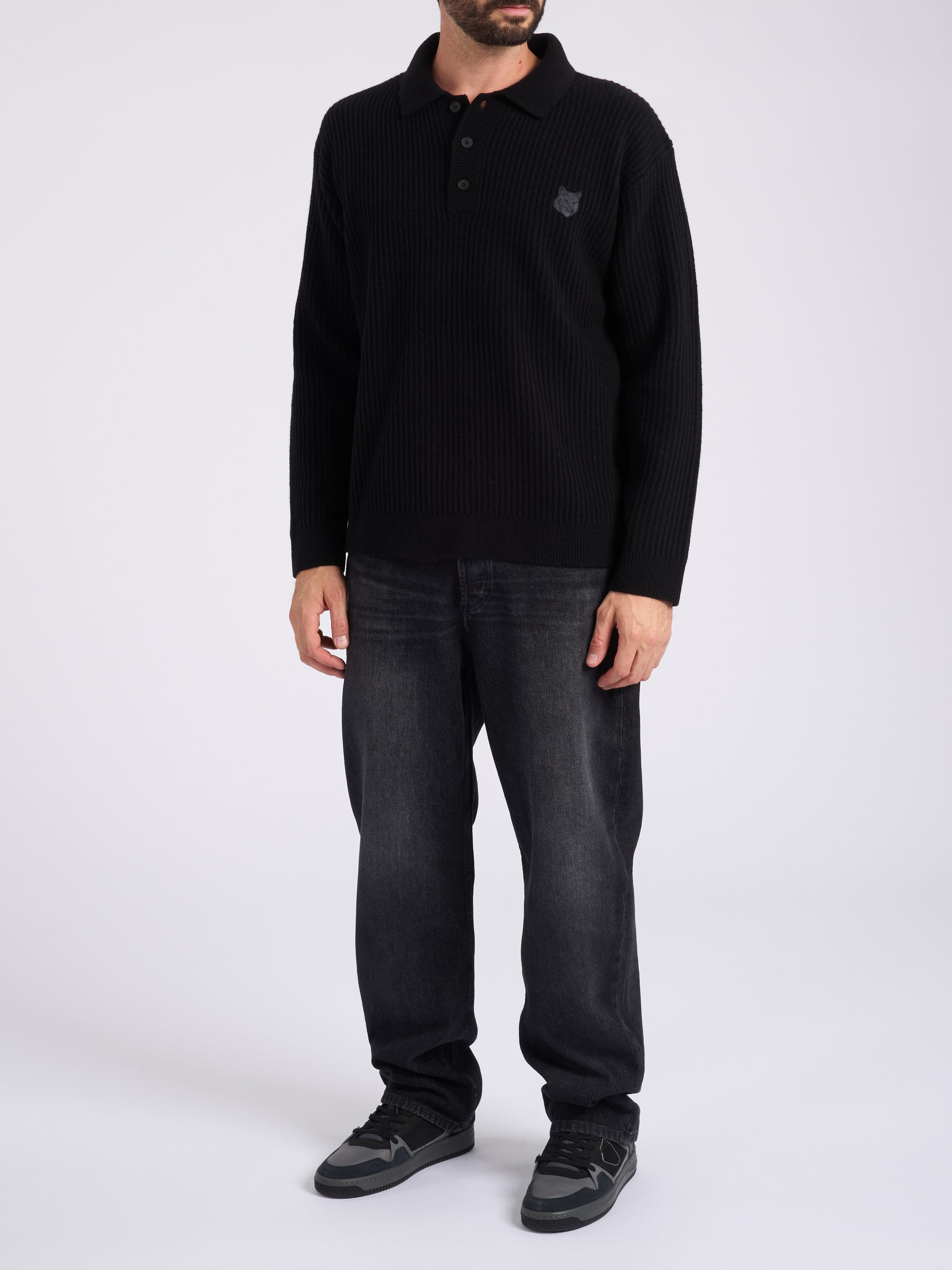 Maison Kitsuné black ribbed Maison Kitsuné polo shirt | H-Brands