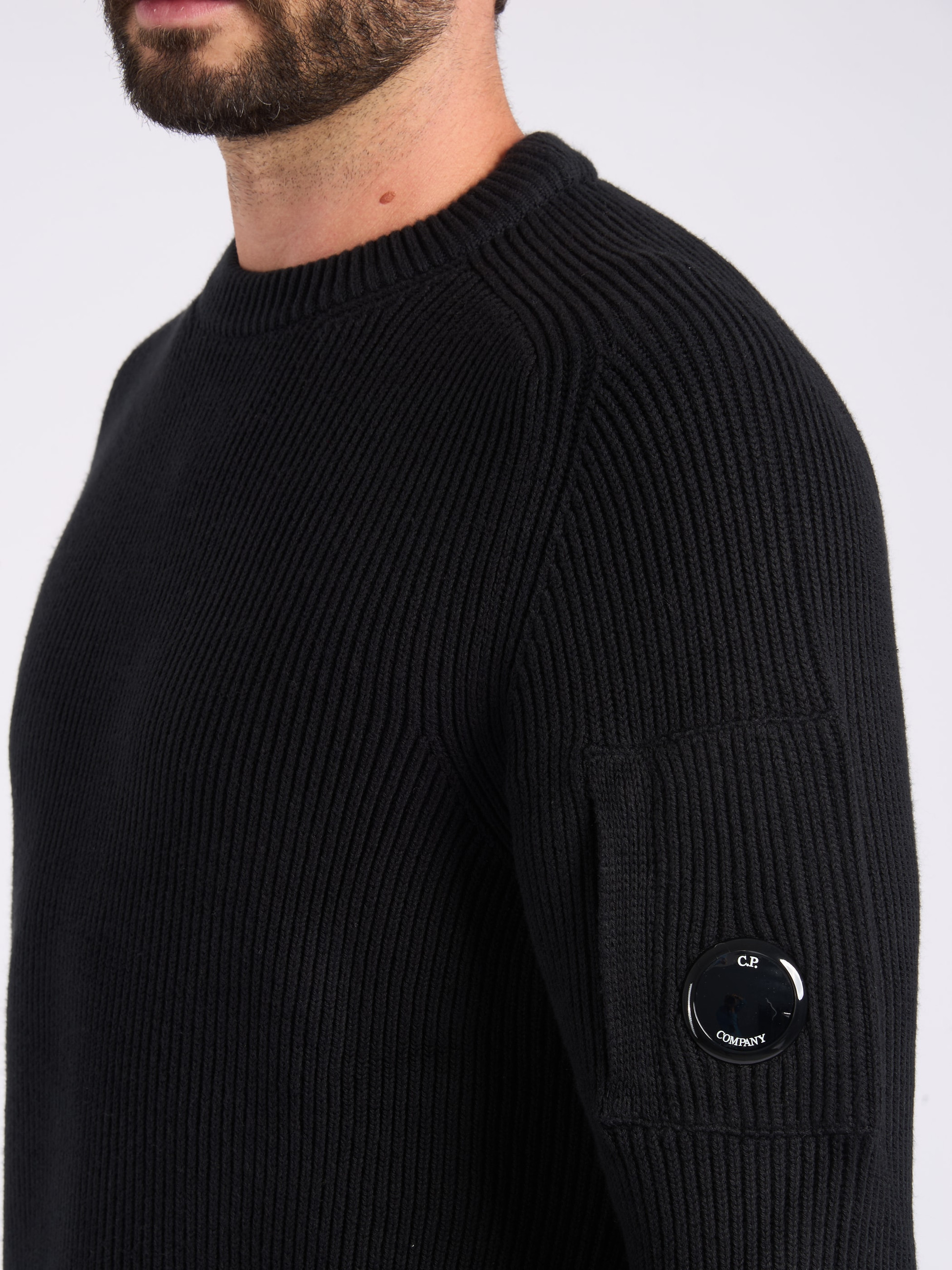 C.P. Company Rib Black Cotton Sweater | H-Brands