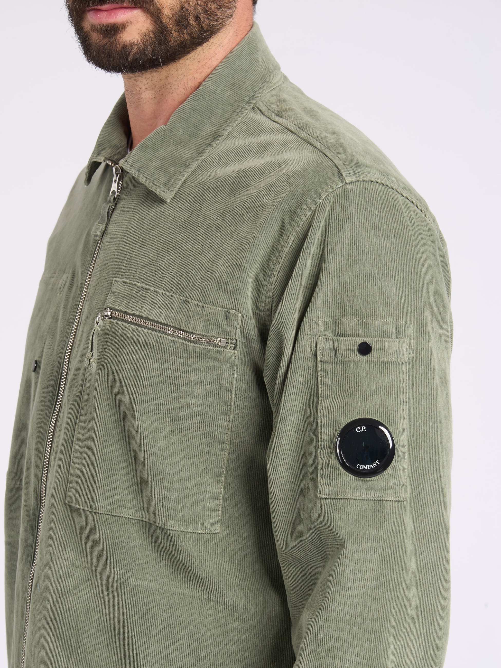 C.P. Company Zipped Overshirt Jacket in Green Velvet | H-Brands
