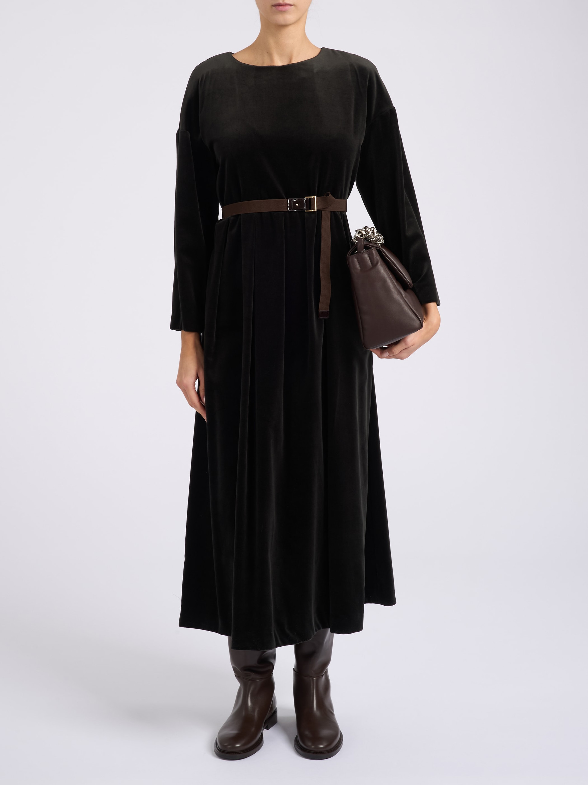 S Max Mara Dress in Green Cotton Velvet | H-Brands